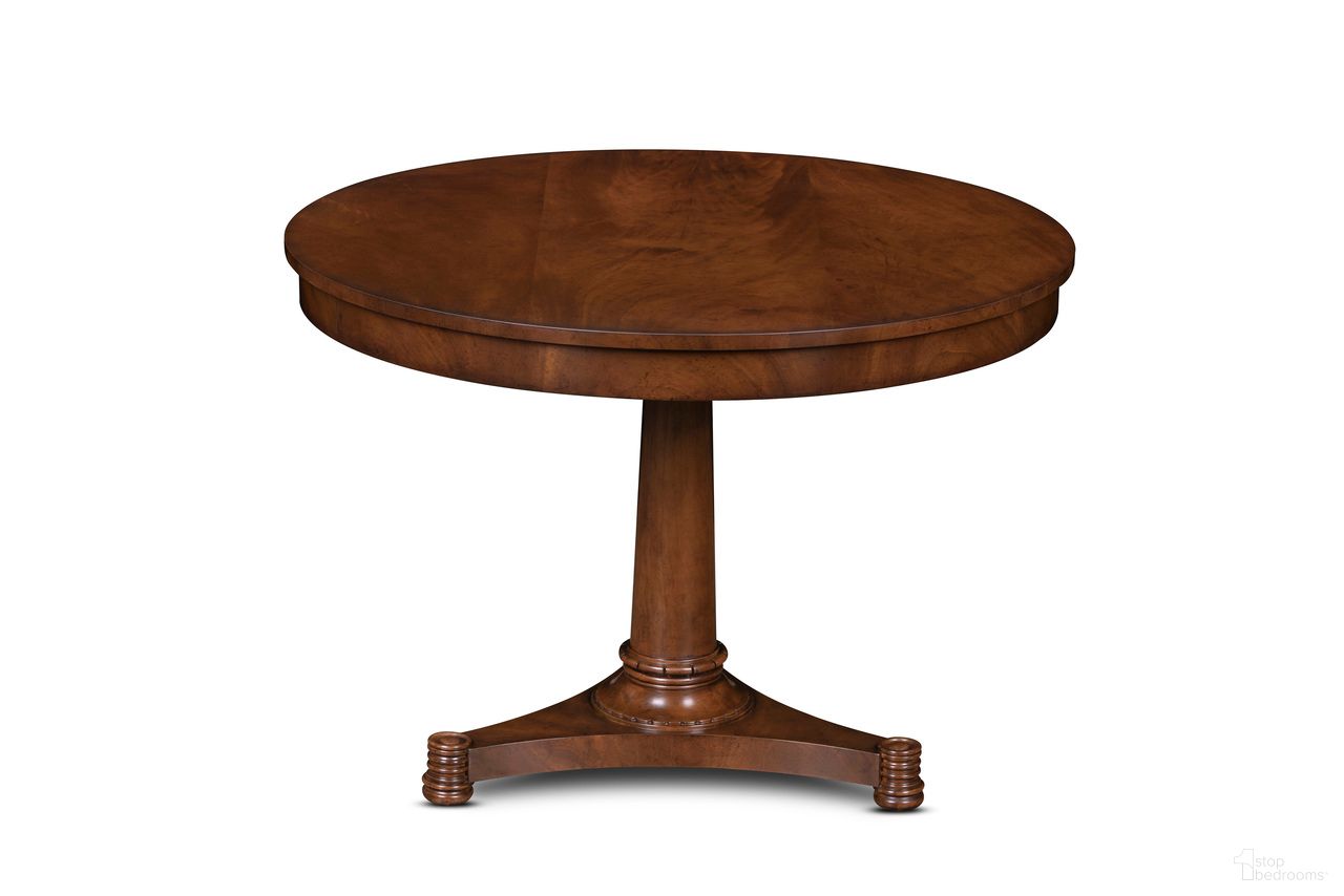 The appearance of Camilla Center Table In Brown designed by Maitland-Smith in the traditional interior design. This brown piece of furniture  was selected by 1StopBedrooms from Maitland Smith Collection to add a touch of cosiness and style into your home. Sku: 8637-30. Table Base Style: Pedestal. Table Top Shape: Round. Size: 42". Material: Solid Wood.