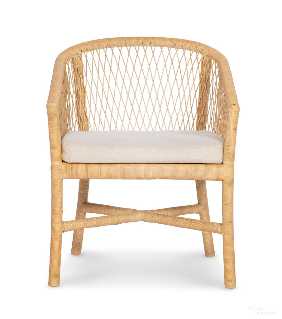 The appearance of Collins Dining Chair In Natural designed by Maitland-Smith in the transitional interior design. This natural piece of furniture  was selected by 1StopBedrooms from Maitland Smith Collection to add a touch of cosiness and style into your home. Sku: 8499-41. Material: Wicker. Chair Type: Arm Chair.