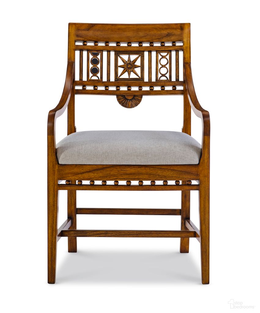 The appearance of Dahlia Arm Chair In Brown designed by Maitland-Smith in the traditional interior design. This brown piece of furniture was selected by 1StopBedrooms from Maitland Smith Collection to add a touch of cosiness and style into your home. Sku: 8571-41. Material: Wood. Chair Type: Arm Chair.