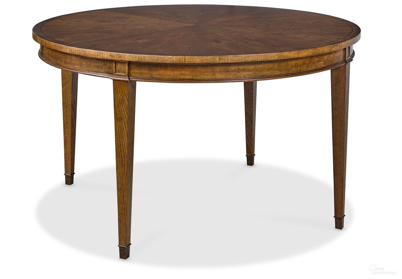 The appearance of Fletcher Dining Table In Brown designed by Maitland-Smith in the transitional interior design. This brown piece of furniture  was selected by 1StopBedrooms from Maitland Smith Collection to add a touch of cosiness and style into your home. Sku: 8468-35. Table Base Style: Legs. Table Top Shape: Oval. Size: 54" x 94". Material: Solid Wood.