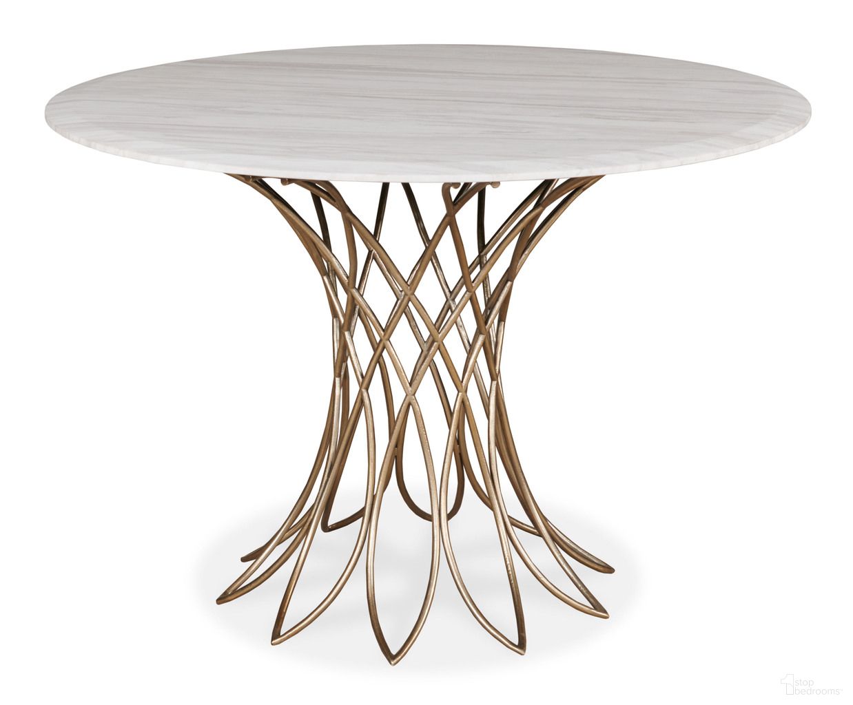 The appearance of Maitland Smith Iris Dining Table designed by Maitland-Smith in the bohemian interior design. This  piece of furniture  was selected by 1StopBedrooms from Maitland Smith Collection to add a touch of cosiness and style into your home. Sku: 8530-35. Table Base Style: Pedestal. Table Top Shape: Round. Size: 44".