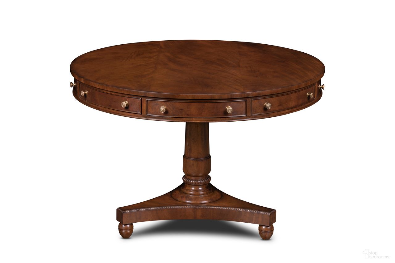 The appearance of Jackson Center Table In Brown designed by Maitland-Smith in the traditional interior design. This brown piece of furniture  was selected by 1StopBedrooms from Maitland Smith Collection to add a touch of cosiness and style into your home. Sku: 8636-30. Table Base Style: Pedestal. Table Top Shape: Round. Material: Wood. Size: 46".