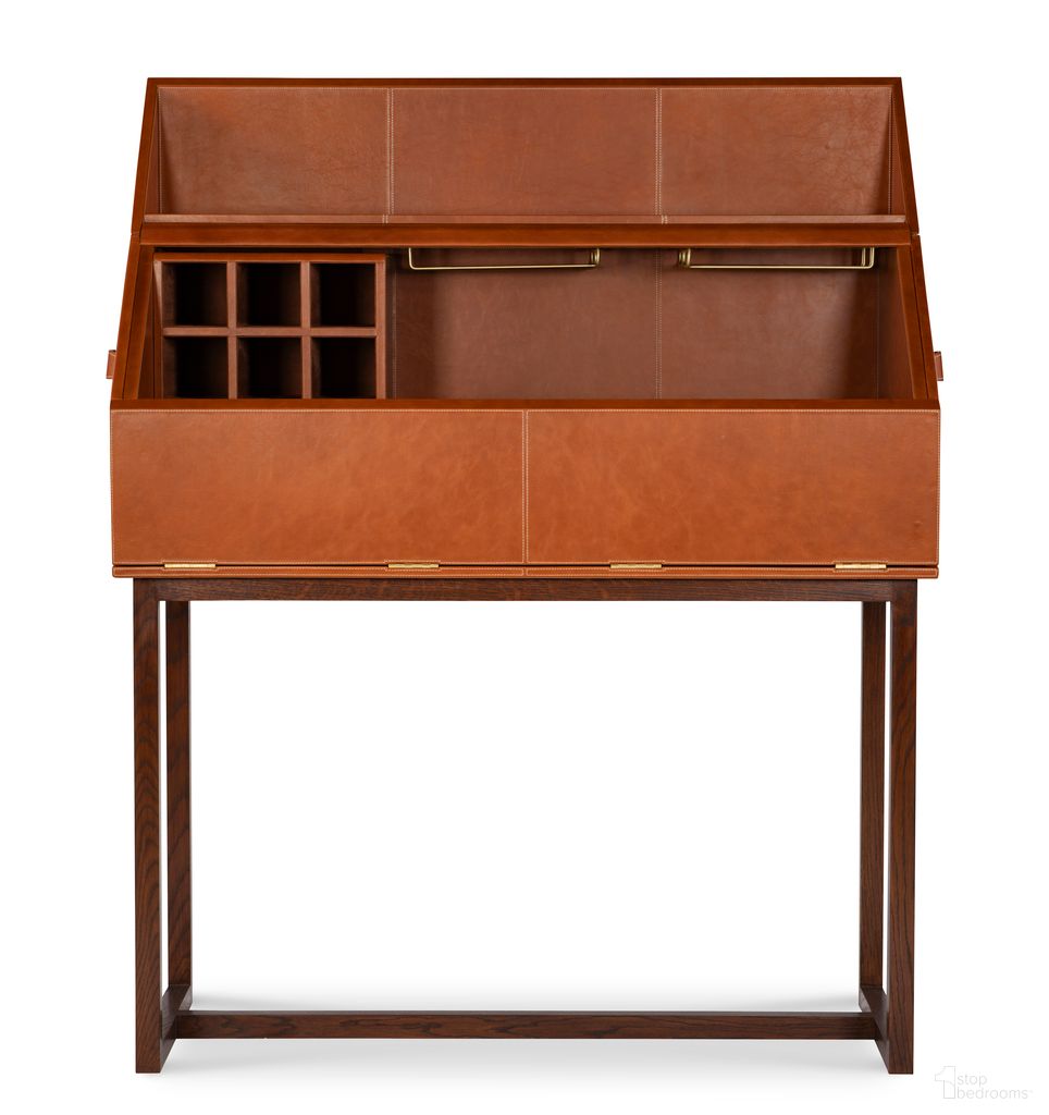 The appearance of Ravenwood Bar Cabinet In Brown designed by Maitland-Smith in the transitional interior design. This brown piece of furniture  was selected by 1StopBedrooms from Maitland Smith Collection to add a touch of cosiness and style into your home. Sku: 8485-51. Material: Genuine Leather.