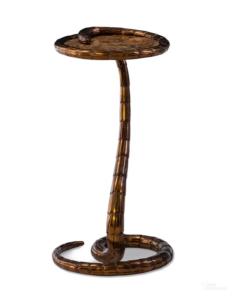 The appearance of Serpent Drink Table In Bronze designed by Maitland-Smith in the traditional interior design. This bronze piece of furniture  was selected by 1StopBedrooms from Maitland Smith Collection to add a touch of cosiness and style into your home. Sku: 8584-30. Material: Metal.