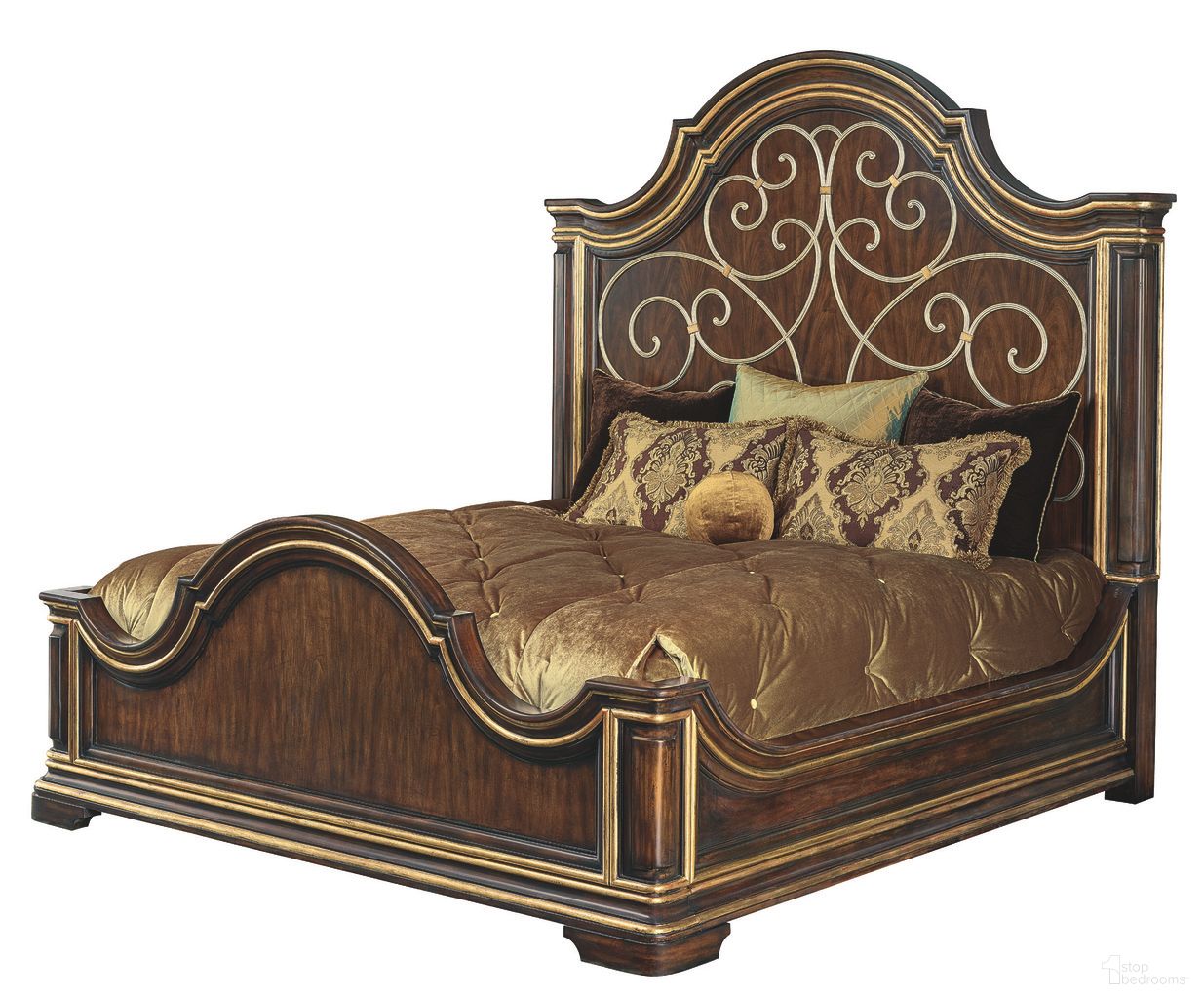 Majorca King Panel Bed In Havana/Aged Venetian Gold/Burnished Silver