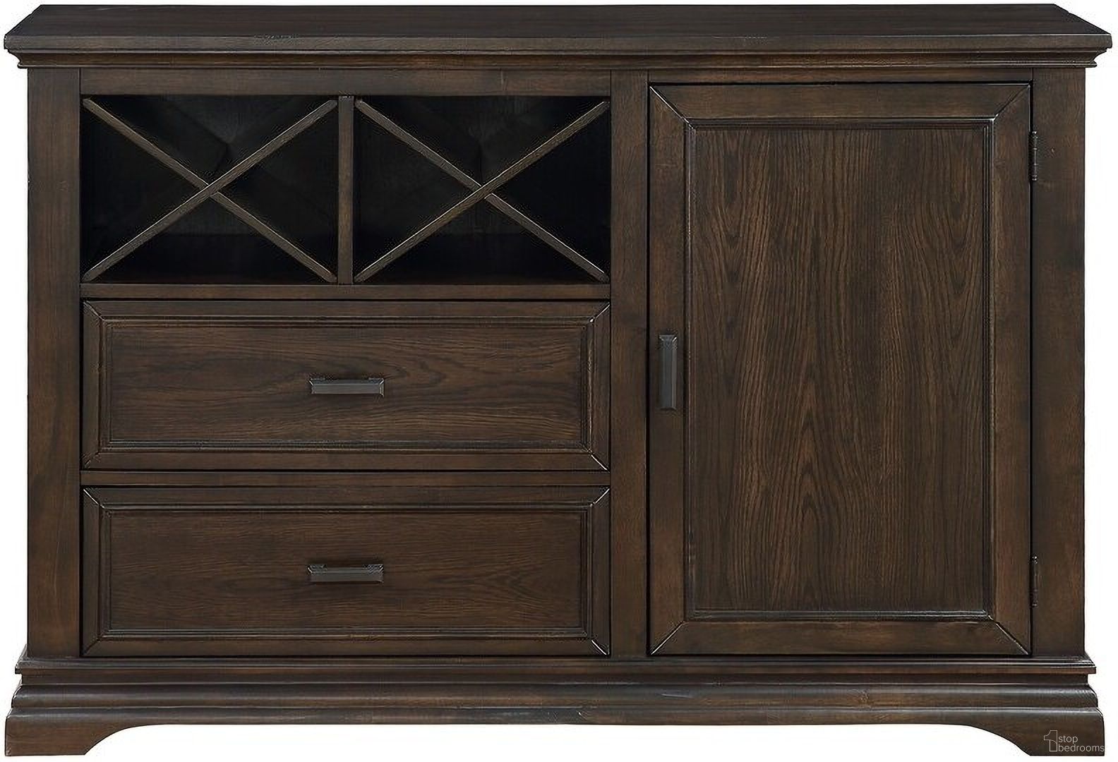 The appearance of Makah Dark Brown Natural Tone Server designed by Homelegance in the transitional interior design. This brown piece of furniture  was selected by 1StopBedrooms from Makah Collection to add a touch of cosiness and style into your home. Sku: 5496-40. Material: Wood.