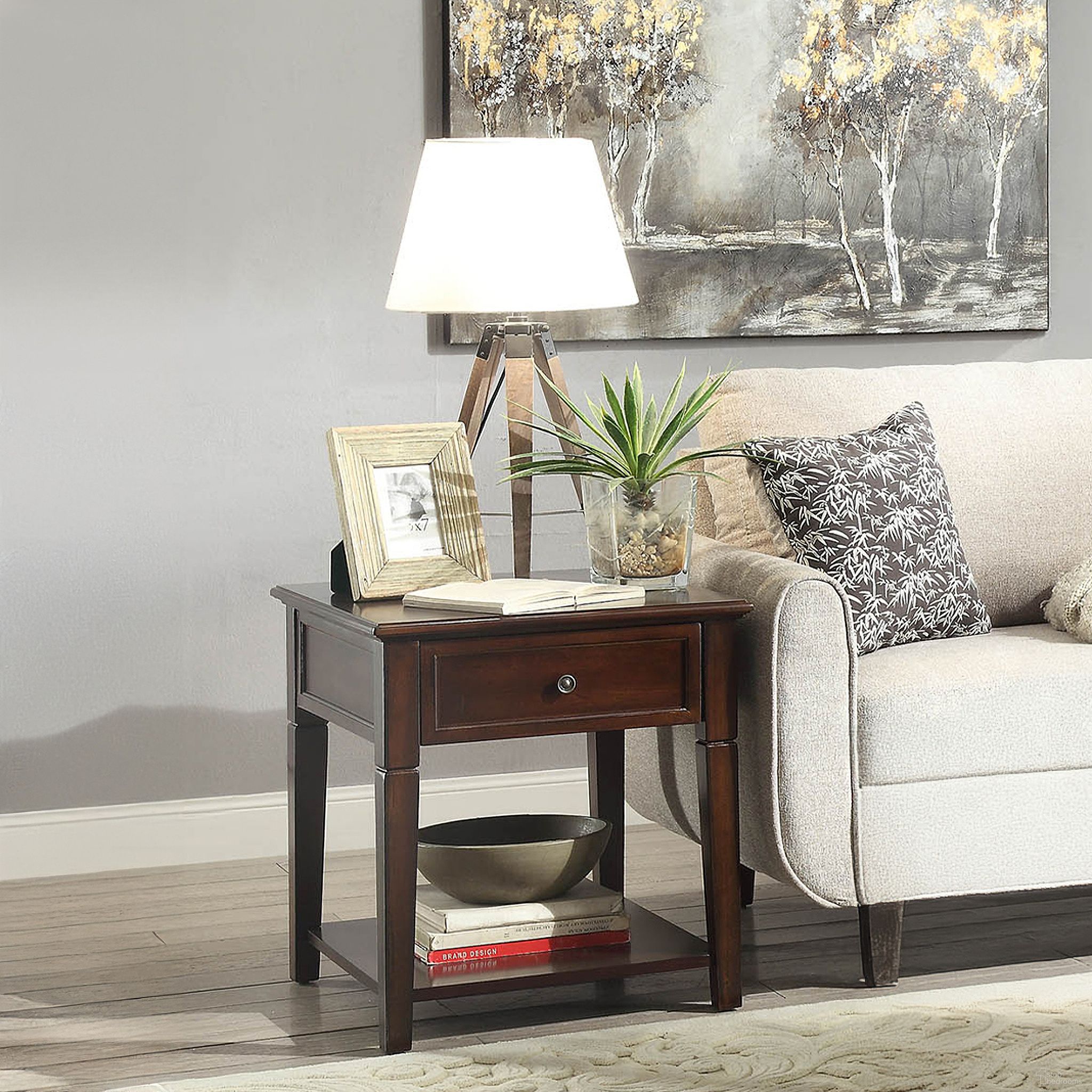 The appearance of Malachi End Table designed by ACME in the transitional interior design. This brown piece of furniture was selected by 1StopBedrooms from Malachi Collection to add a touch of cosiness and style into your home. Sku: 80255. Material: Wood.