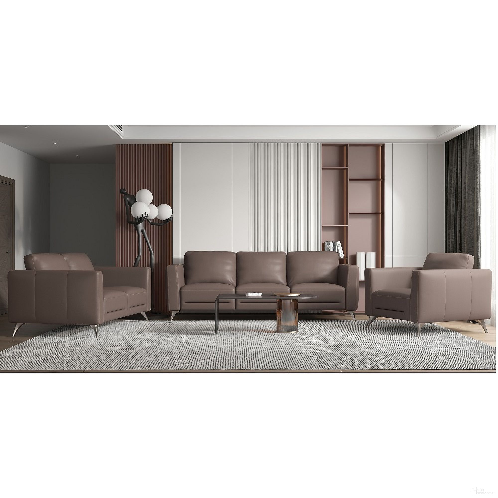 The appearance of Malaga Living Room Set In Taupe designed by ACME in the modern / contemporary interior design. This taupe piece of furniture was selected by 1StopBedrooms from Malaga Collection to add a touch of cosiness and style into your home. Sku: 55000;55001. Material: Leather.