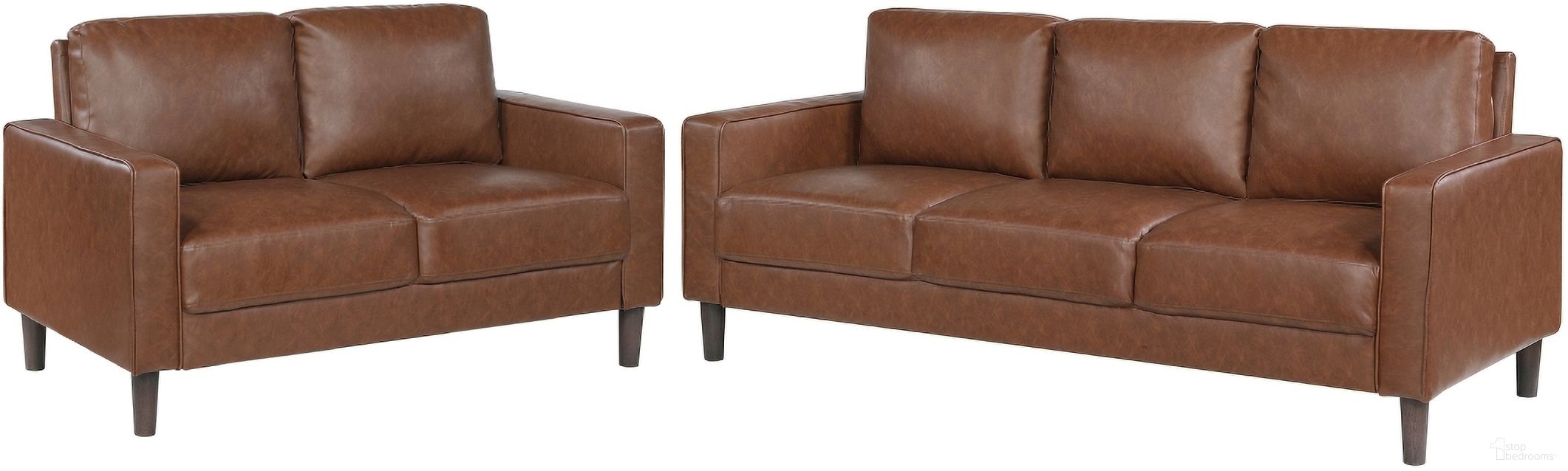 The appearance of Malcolm Living Room Set In Chocolate designed by Homelegance in the modern / contemporary interior design. This chocolate piece of furniture was selected by 1StopBedrooms from Malcolm Collection to add a touch of cosiness and style into your home. Sku: 9203CHC-3;9203CHC-2. Material: Faux Leather.
