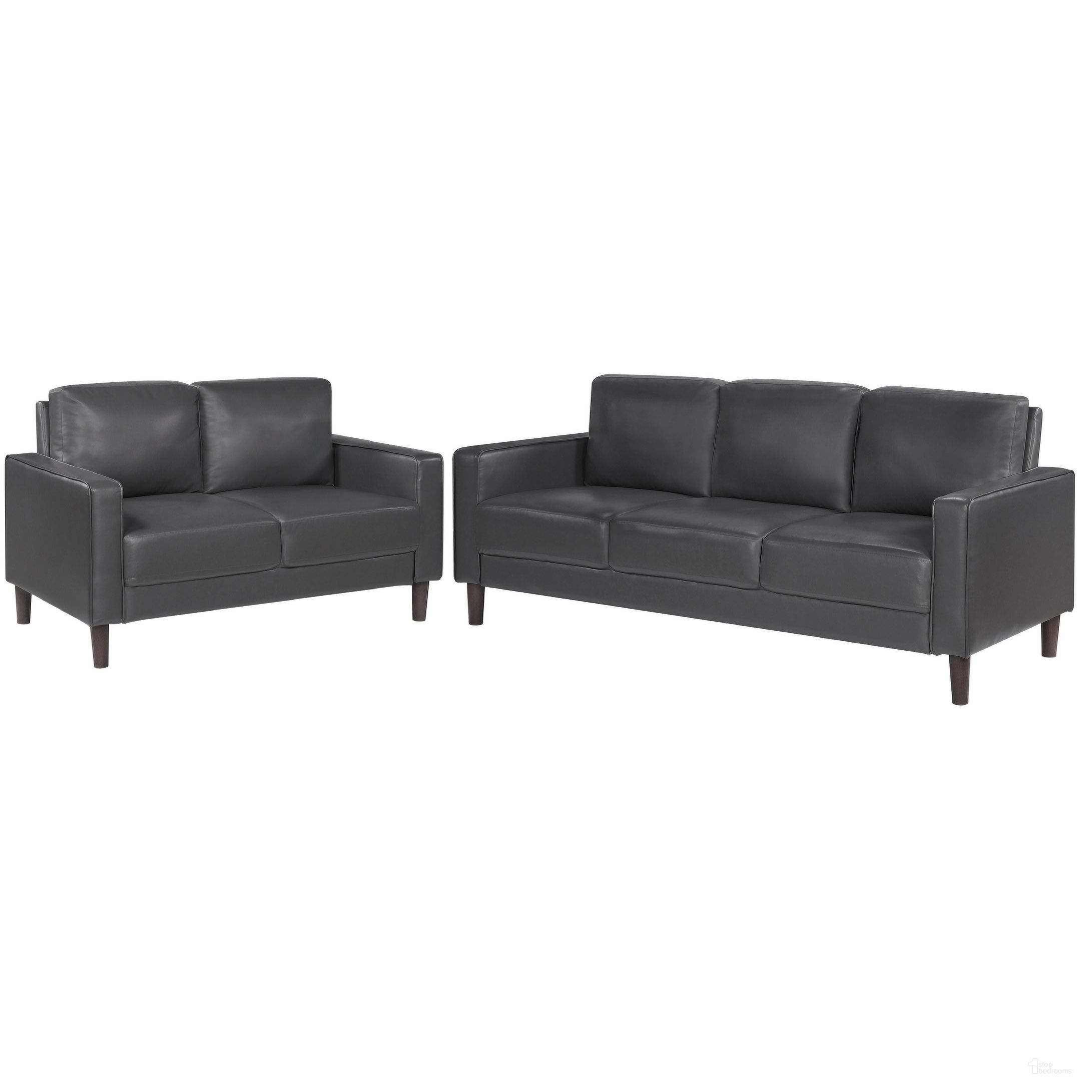 The appearance of Malcolm Living Room Set In Dark Gray designed by Homelegance in the modern / contemporary interior design. This dark gray piece of furniture was selected by 1StopBedrooms from Malcolm Collection to add a touch of cosiness and style into your home. Sku: 9203DGY-3;9203DGY-2. Material: Faux Leather.