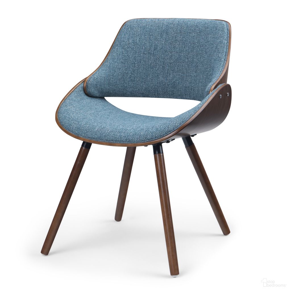The appearance of Malden Linen Look Fabric Bentwood Dining Chair with Wood Back In Denim Blue and Walnut designed by Simpli Home in the transitional interior design. This denim blue and walnut piece of furniture was selected by 1StopBedrooms from Malden Collection to add a touch of cosiness and style into your home. Sku: AXCMALW-DBU. Material: Linen. Chair Type: Side Chair.