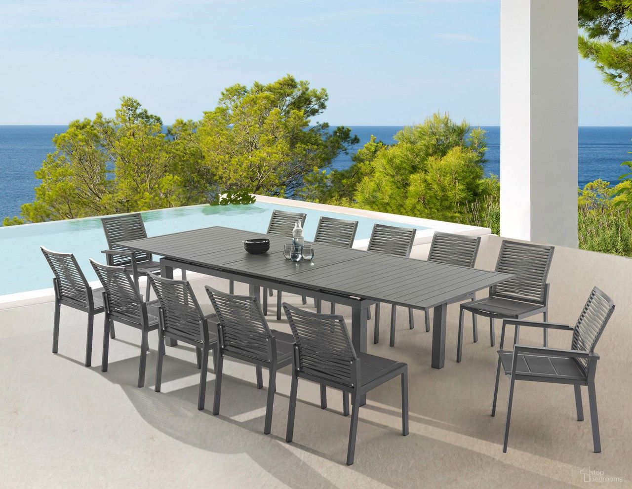The appearance of Maldives Outdoor Dining Set In Grey designed by Meridian in the modern / contemporary interior design. This grey piece of furniture was selected by 1StopBedrooms from Maldives Collection to add a touch of cosiness and style into your home. Sku: 343Grey-T;343Grey-AC;343Grey-AC. Table Base Style: Legs. Material: Aluminum.