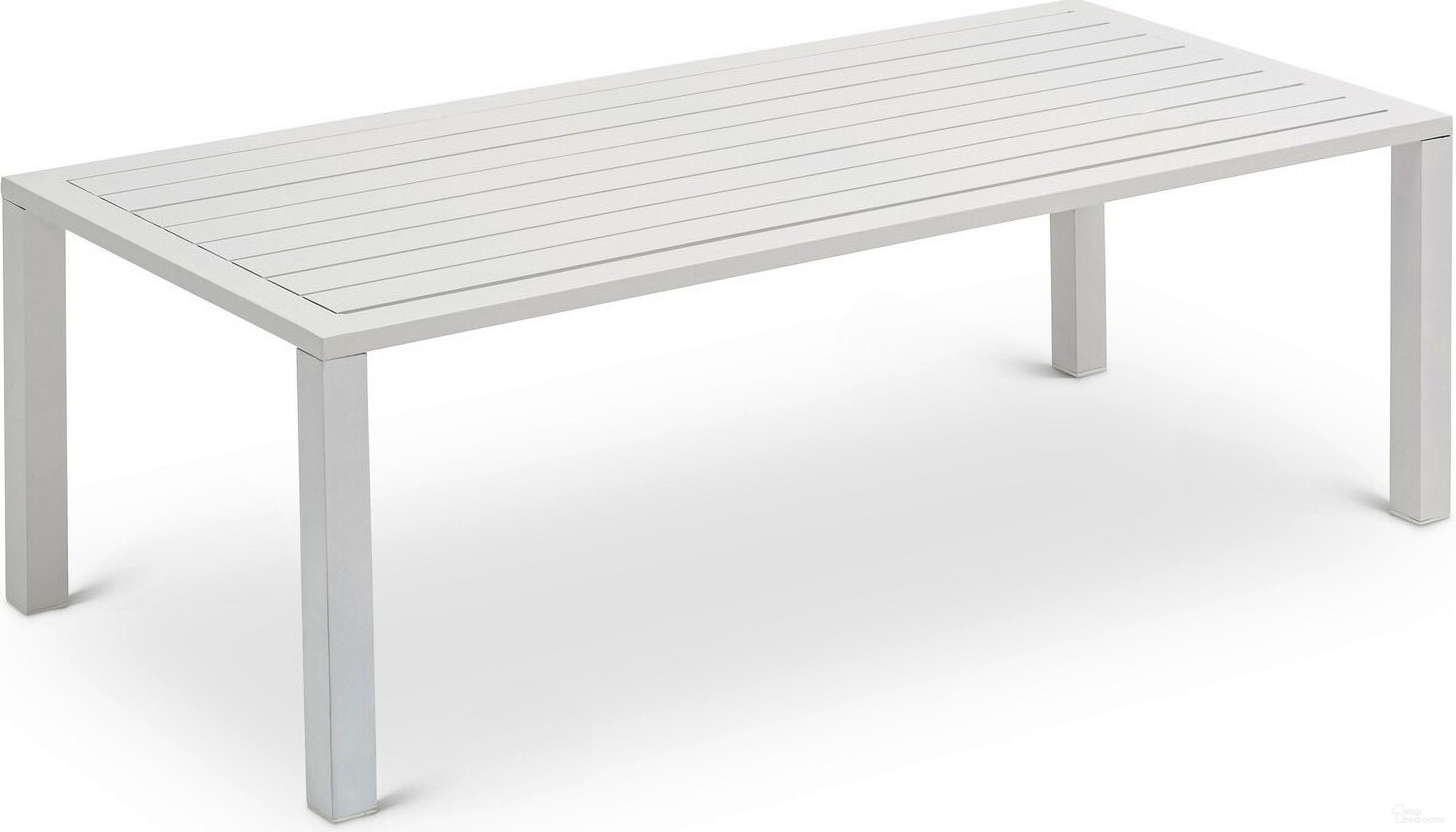 The appearance of Maldives Outdoor Patio Coffee Table In White Aluminum designed by Meridian in the modern / contemporary interior design. This white piece of furniture  was selected by 1StopBedrooms from Maldives Collection to add a touch of cosiness and style into your home. Sku: 346White-CT. Material: Aluminum. Table Top Shape: Rectangular.