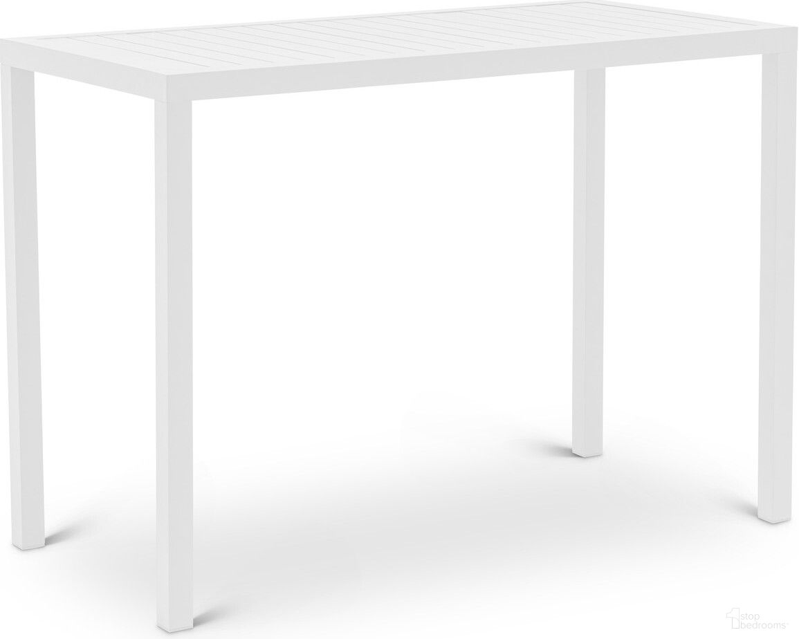 The appearance of Maldives Outdoor Patio Rectangle Bar Table In White designed by Meridian in the modern / contemporary interior design. This white piece of furniture  was selected by 1StopBedrooms from Maldives Collection to add a touch of cosiness and style into your home. Sku: 344White-T. Material: Aluminum.