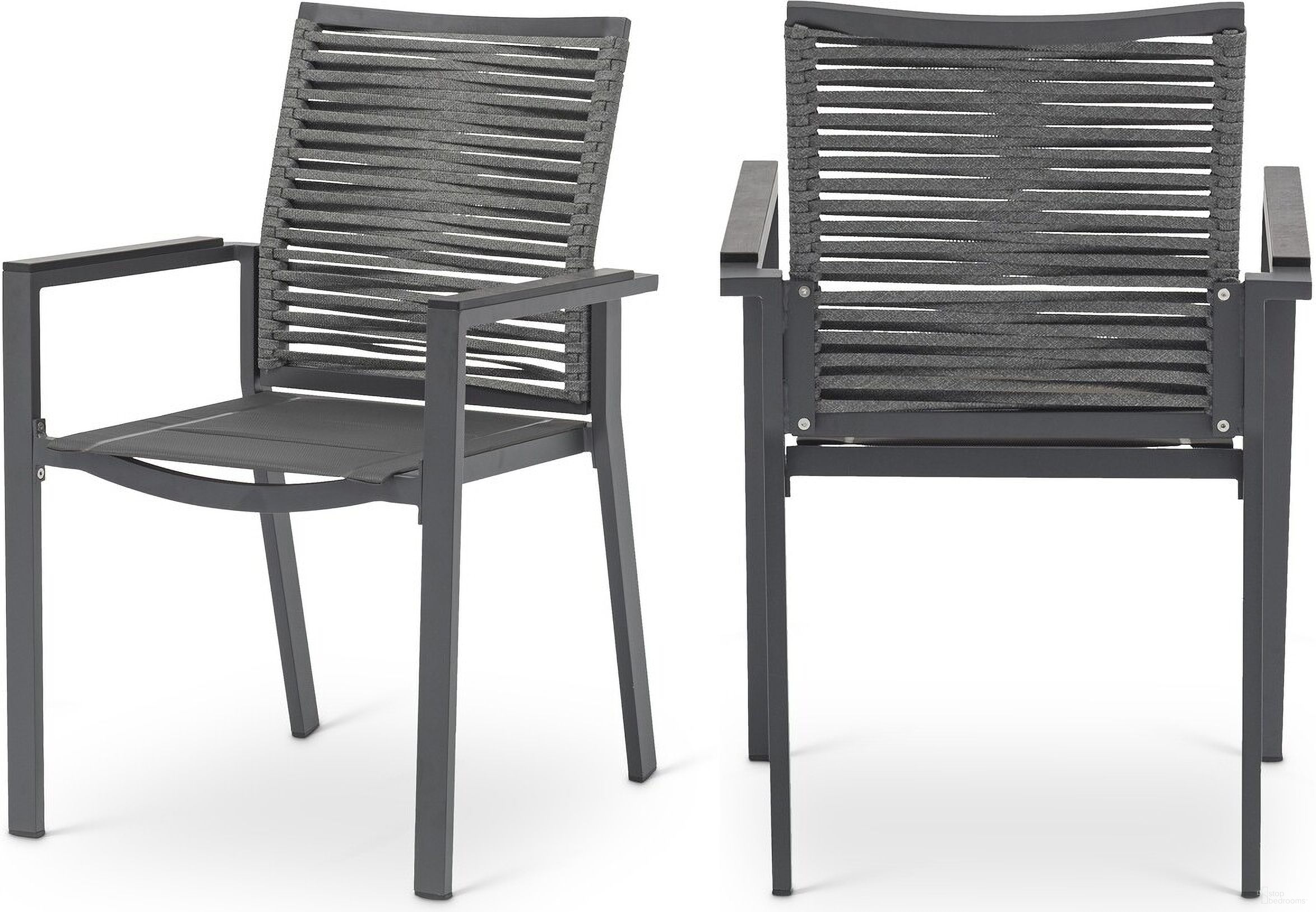 The appearance of Maldives Rope Fabric Outdoor Patio Dining Arm Chair Set of 2 In Grey designed by Meridian in the modern / contemporary interior design. This grey piece of furniture was selected by 1StopBedrooms from Maldives Collection to add a touch of cosiness and style into your home. Sku: 343Grey-AC. Material: Aluminum.