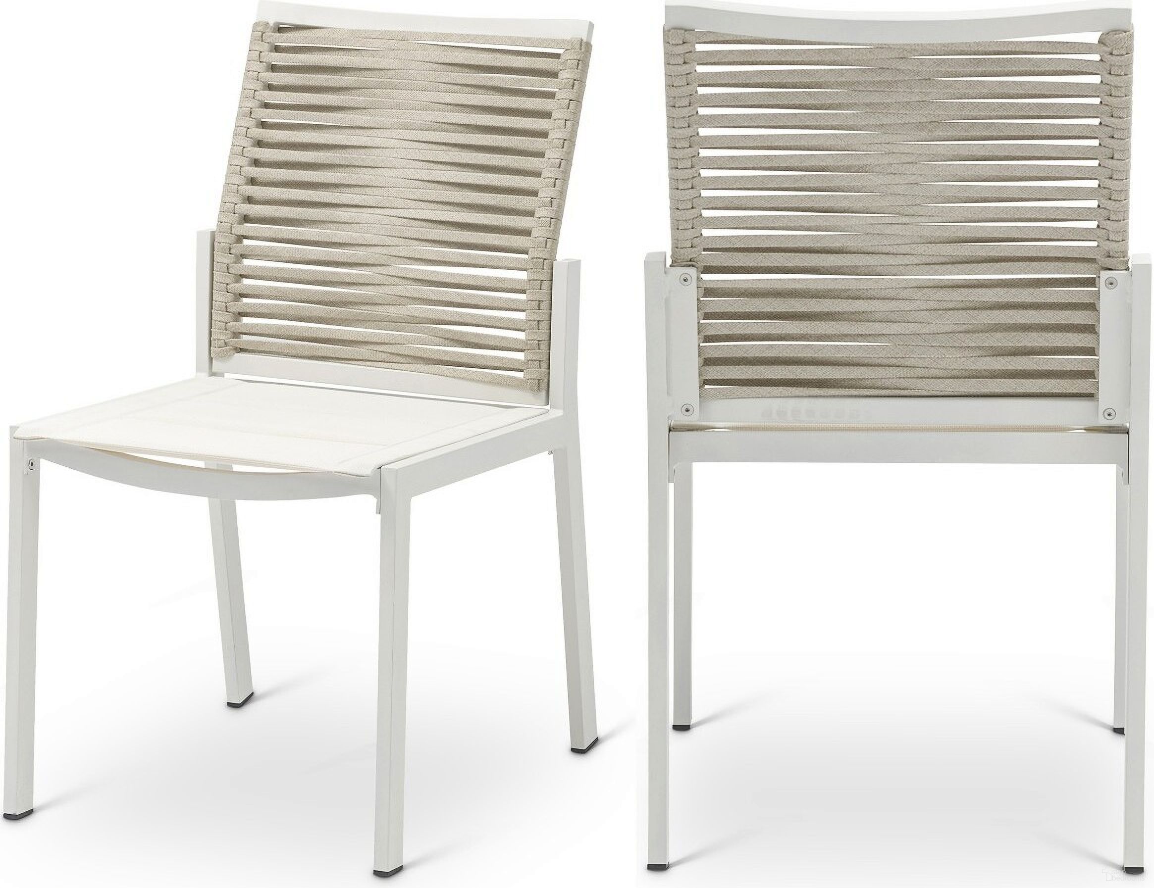 Maldives Rope Fabric Outdoor Patio Dining Side Chair Set of 2 In Beige