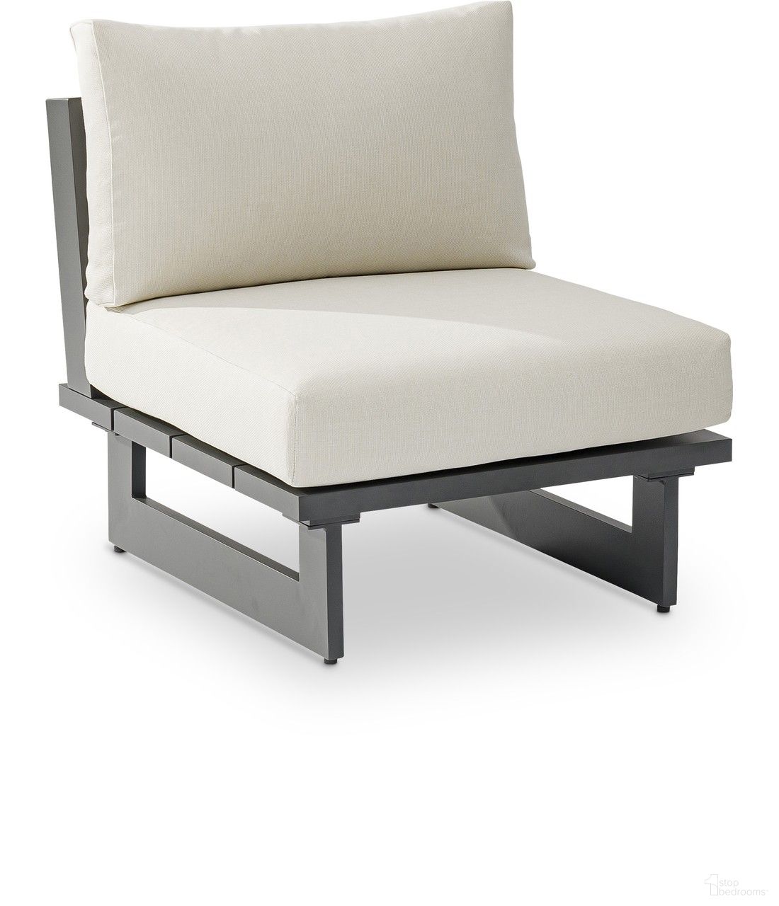 The appearance of Maldives Water Resistant Fabric Outdoor Patio Armless Chair In Cream and Grey designed by Meridian in the modern / contemporary interior design. This cream piece of furniture  was selected by 1StopBedrooms from Maldives Collection to add a touch of cosiness and style into your home. Sku: 338Cream-Armless. Material: Aluminum.