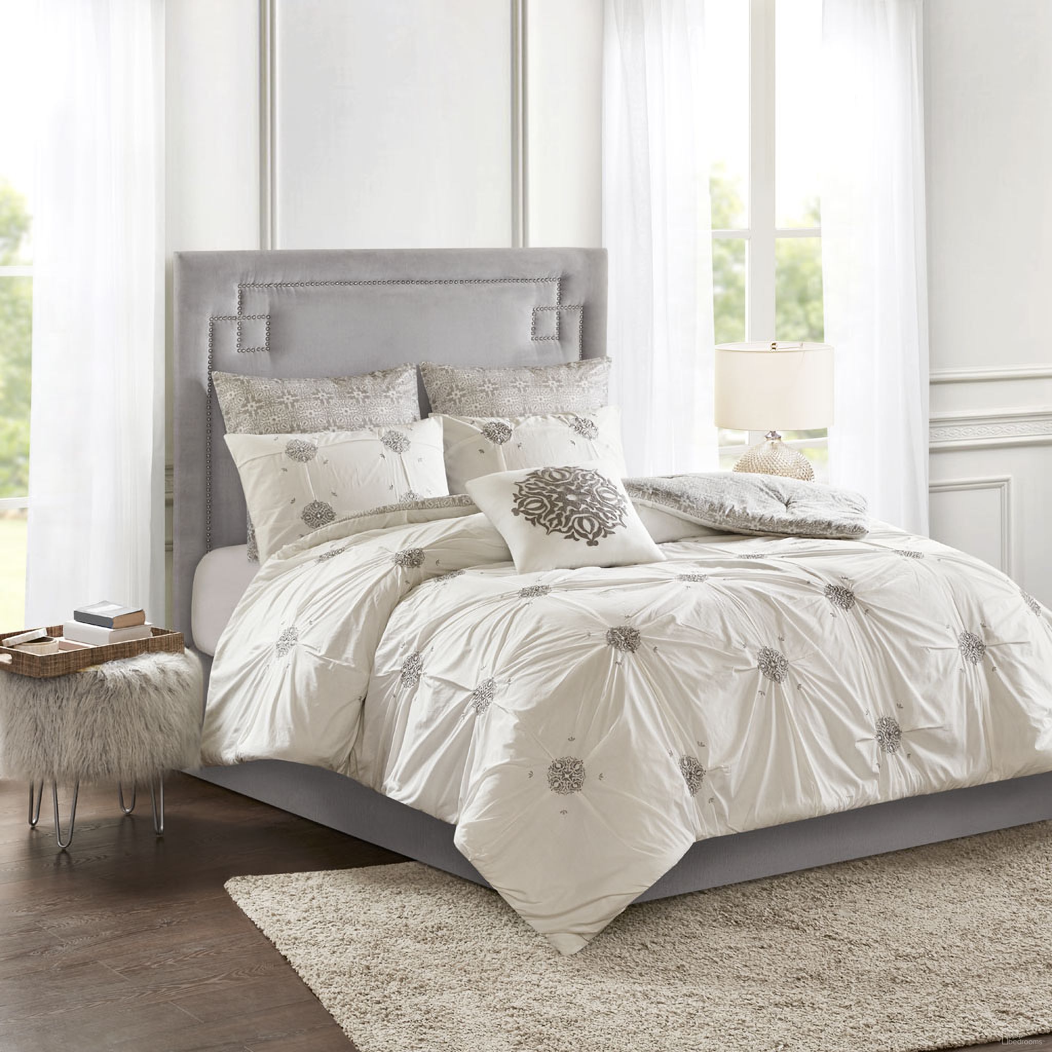 The appearance of Malia Cotton 6 Piece Queen Comforter Set with Over All Embroidery In Ivory designed by Olliix in the modern / contemporary interior design. This ivory piece of furniture was selected by 1StopBedrooms from Malia Collection to add a touch of cosiness and style into your home. Sku: MP10-6183. Material: Polyester. Bed Size: Queen.