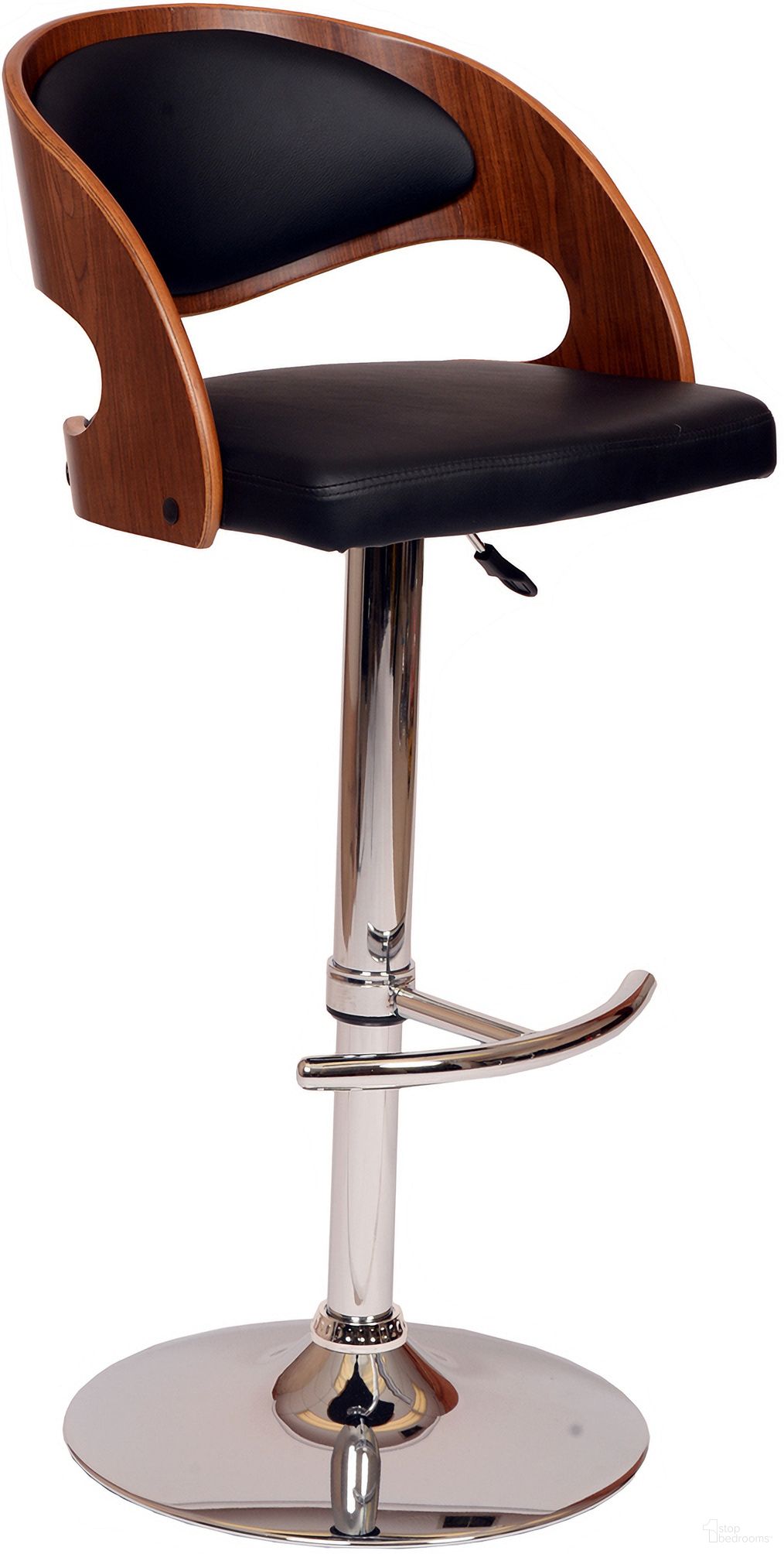 Malibu Swivel Barstool In Black Pu and Walnut Veneer and Chrome Base