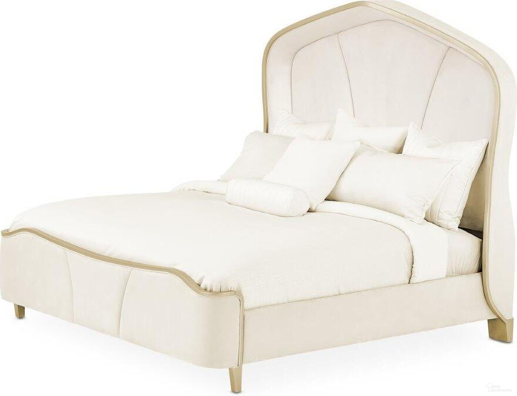 The appearance of Malibu Crest California King Curved Panel Bed In Chardonnay designed by Michael Amini in the transitional interior design. This chardonnay piece of furniture was selected by 1StopBedrooms from Malibu Crest Collection to add a touch of cosiness and style into your home. Sku: N9007014-822;N9007134-822;9000238-00. Bed Type: Panel Bed. Material: Polyester. Bed Size: California King.