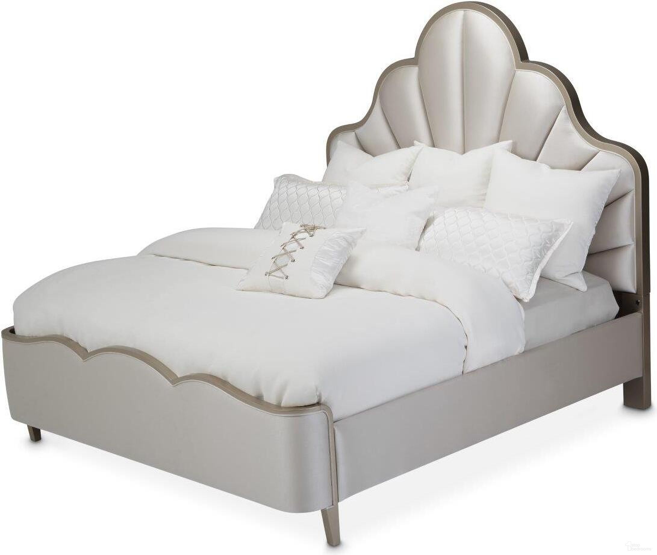 The appearance of Malibu Crest California King Scalloped Panel Bed In Chardonnay designed by Michael Amini in the transitional interior design. This chardonnay piece of furniture was selected by 1StopBedrooms from Malibu Crest Collection to add a touch of cosiness and style into your home. Sku: N9007015-822;N9007135-822;9000238-00. Bed Type: Panel Bed. Material: Polyester. Bed Size: California King.