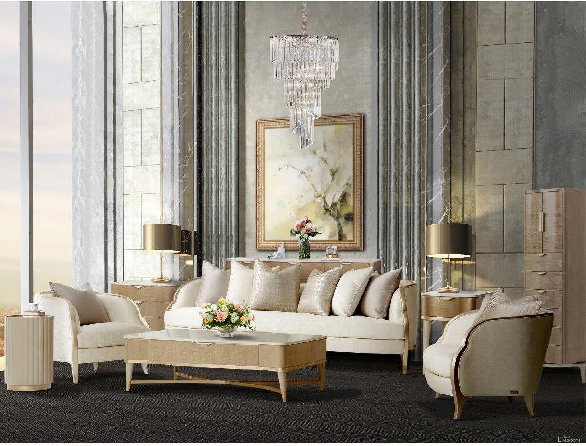 The appearance of Malibu Crest Occasional Table Set In Chardonnay designed by Michael Amini in the transitional interior design. This chardonnay piece of furniture was selected by 1StopBedrooms from Malibu Crest Collection to add a touch of cosiness and style into your home. Sku: N9007201-131;N9007202-131. Material: Marble.