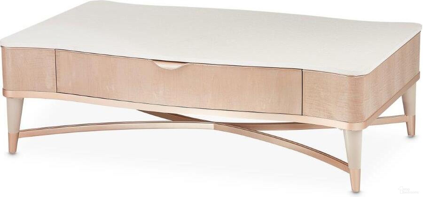 The appearance of Malibu Crest Rectangular Cocktail Table In Blush designed by Michael Amini in the transitional interior design. This chardonnay piece of furniture was selected by 1StopBedrooms from Malibu Crest Collection to add a touch of cosiness and style into your home. Sku: N9007201-131. Material: Marble.