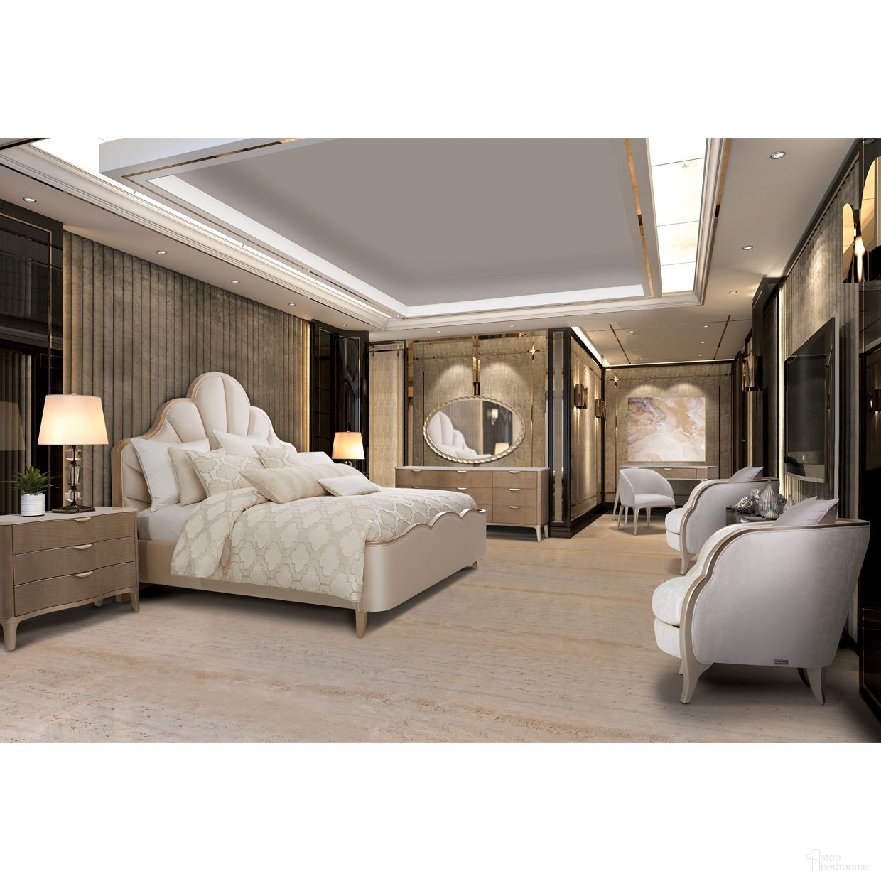 Malibu Crest Scalloped Panel Bedroom Set In Chardonnay