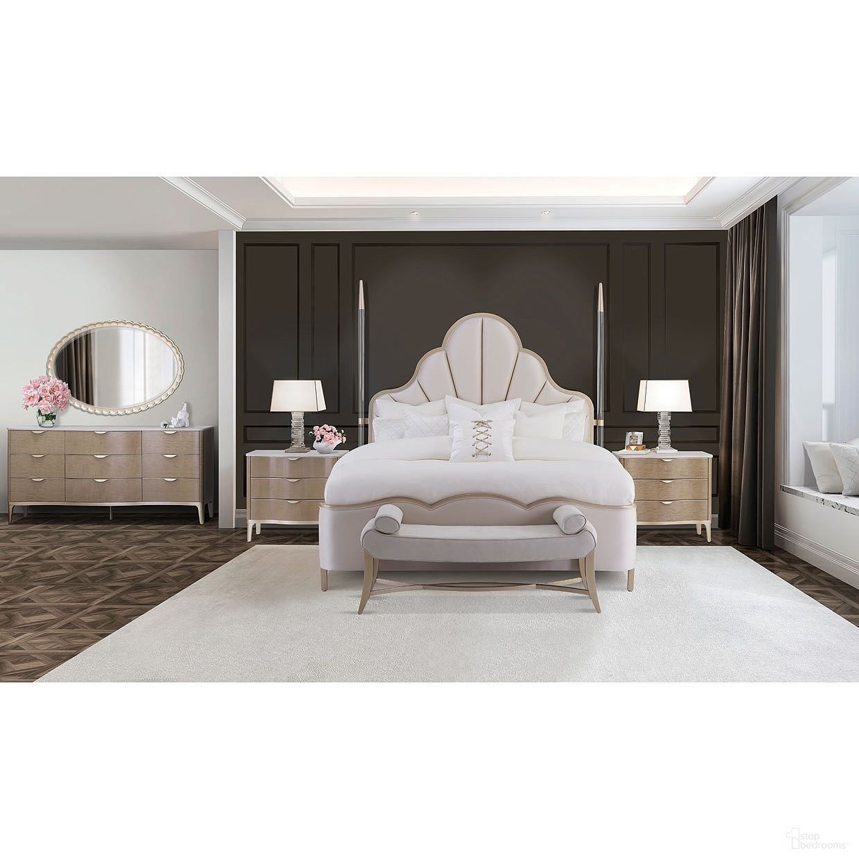 Malibu Crest Scalloped Poster Bedroom Set In Chardonnay
