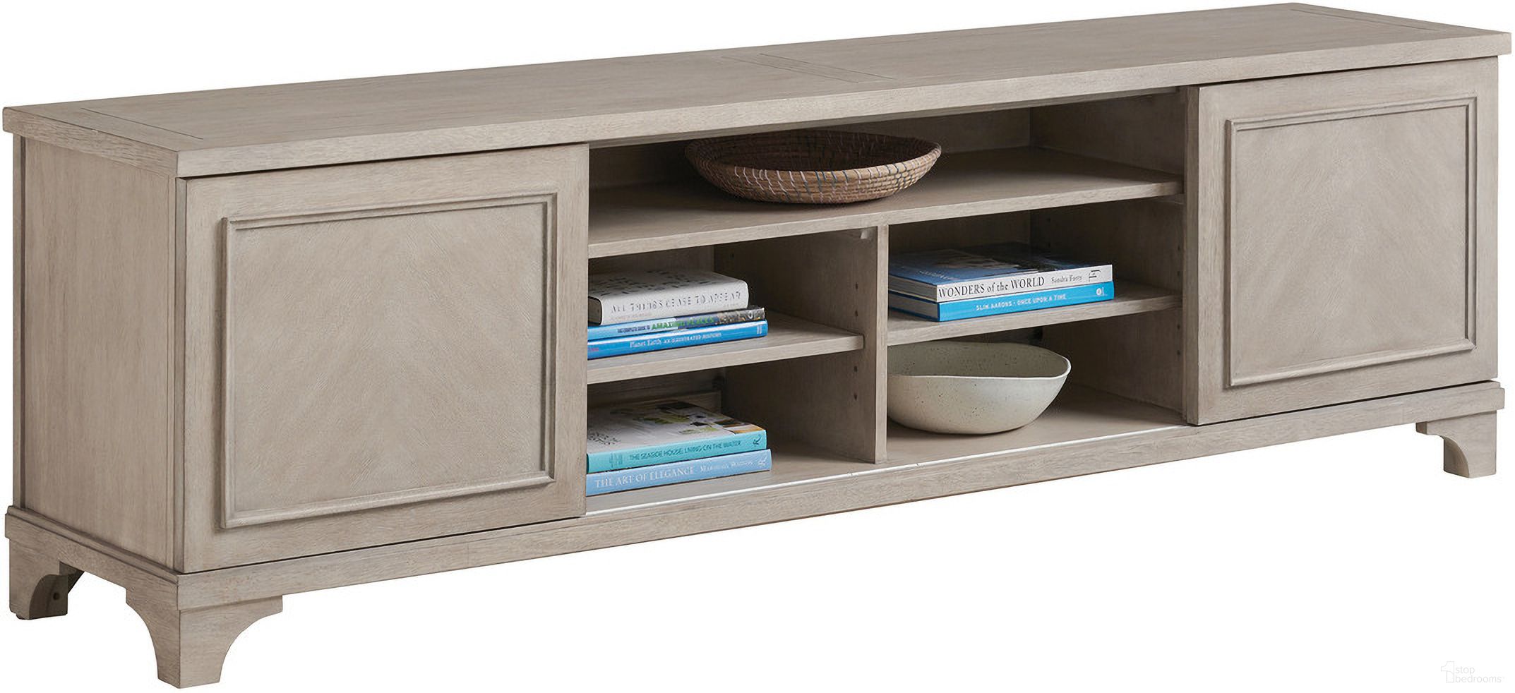 The appearance of Malibu Geoffrey Media Console In Dune designed by Barclay Butera in the transitional interior design. This dune piece of furniture was selected by 1StopBedrooms from Malibu Collection to add a touch of cosiness and style into your home. Sku: 926-908. Material: Wood.
