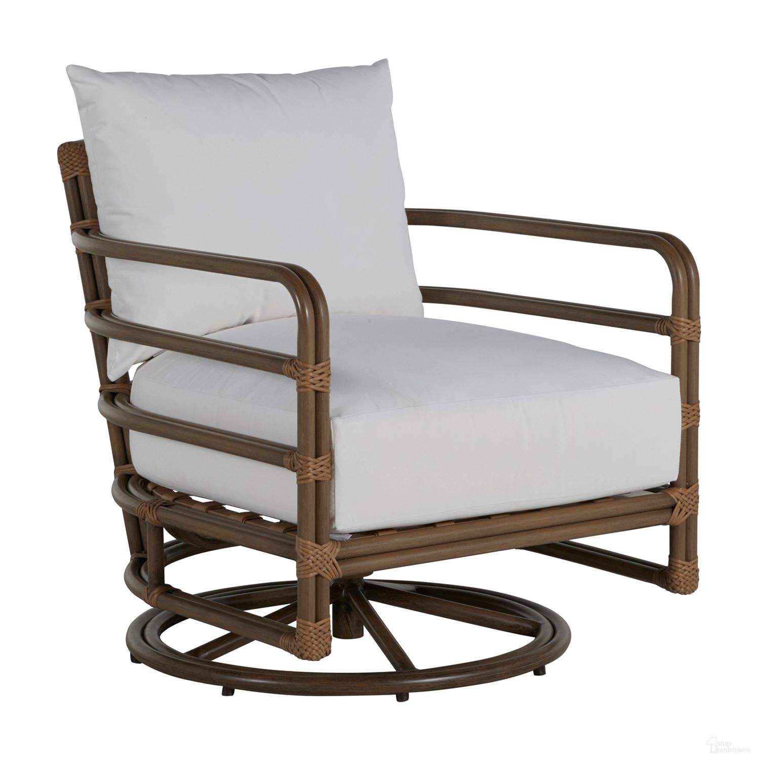 The appearance of Malibu Swivel Rocker In Avila Navy designed by Summer Classics in the transitional interior design. This avila navy piece of furniture was selected by 1StopBedrooms from Malibu Collection to add a touch of cosiness and style into your home. Sku: 313380+C939P4947N. Material: Wicker.
