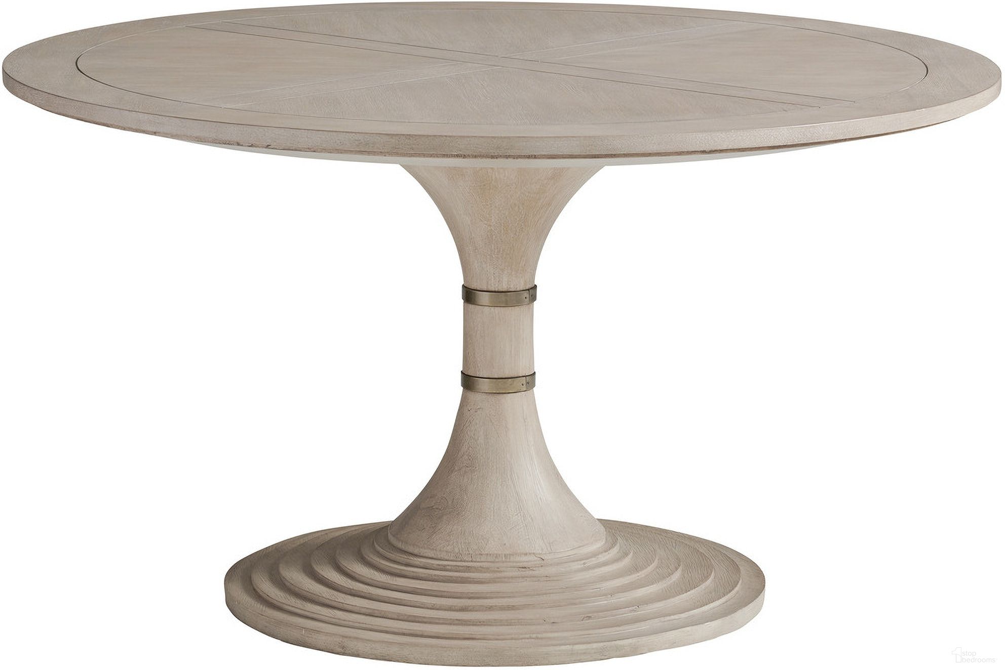 The appearance of Malibu Topanga Round Dining Table In Dune designed by Barclay Butera in the modern / contemporary interior design. This dune piece of furniture was selected by 1StopBedrooms from Malibu Collection to add a touch of cosiness and style into your home. Sku: 926-870C. Table Base Style: Pedestal. Table Top Shape: Round. Material: Wood. Size: 54".
