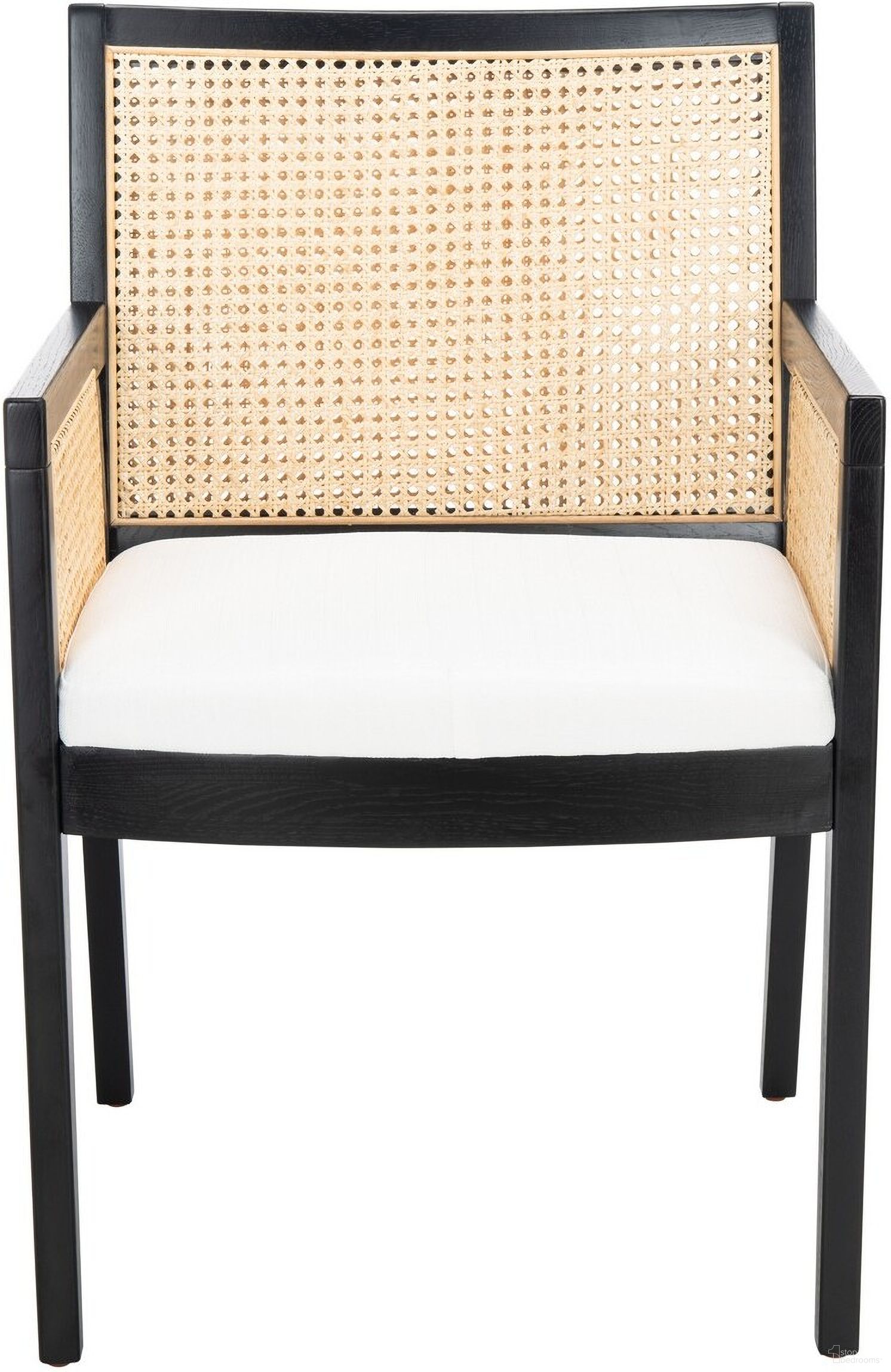 The appearance of Malik Rattan Dining Chair In Black And Natural designed by Safavieh Couture in the modern / contemporary interior design. This black and natural piece of furniture was selected by 1StopBedrooms from Malik Collection to add a touch of cosiness and style into your home. Sku: SFV4105A. Material: Wood. Chair Type: Arm Chair.
