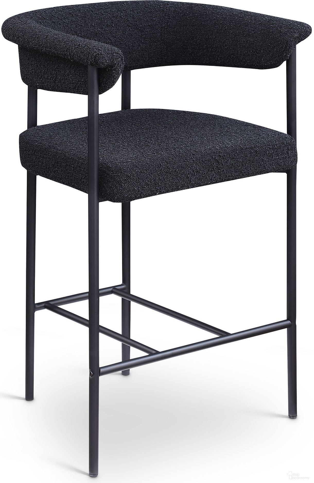 The appearance of Malin Boucle Fabric Counter Stool Set of 2 In Black designed by Meridian in the modern / contemporary interior design. This black piece of furniture was selected by 1StopBedrooms from Malin Collection to add a touch of cosiness and style into your home. Sku: 412Black-C. Material: Boucle Fabric.