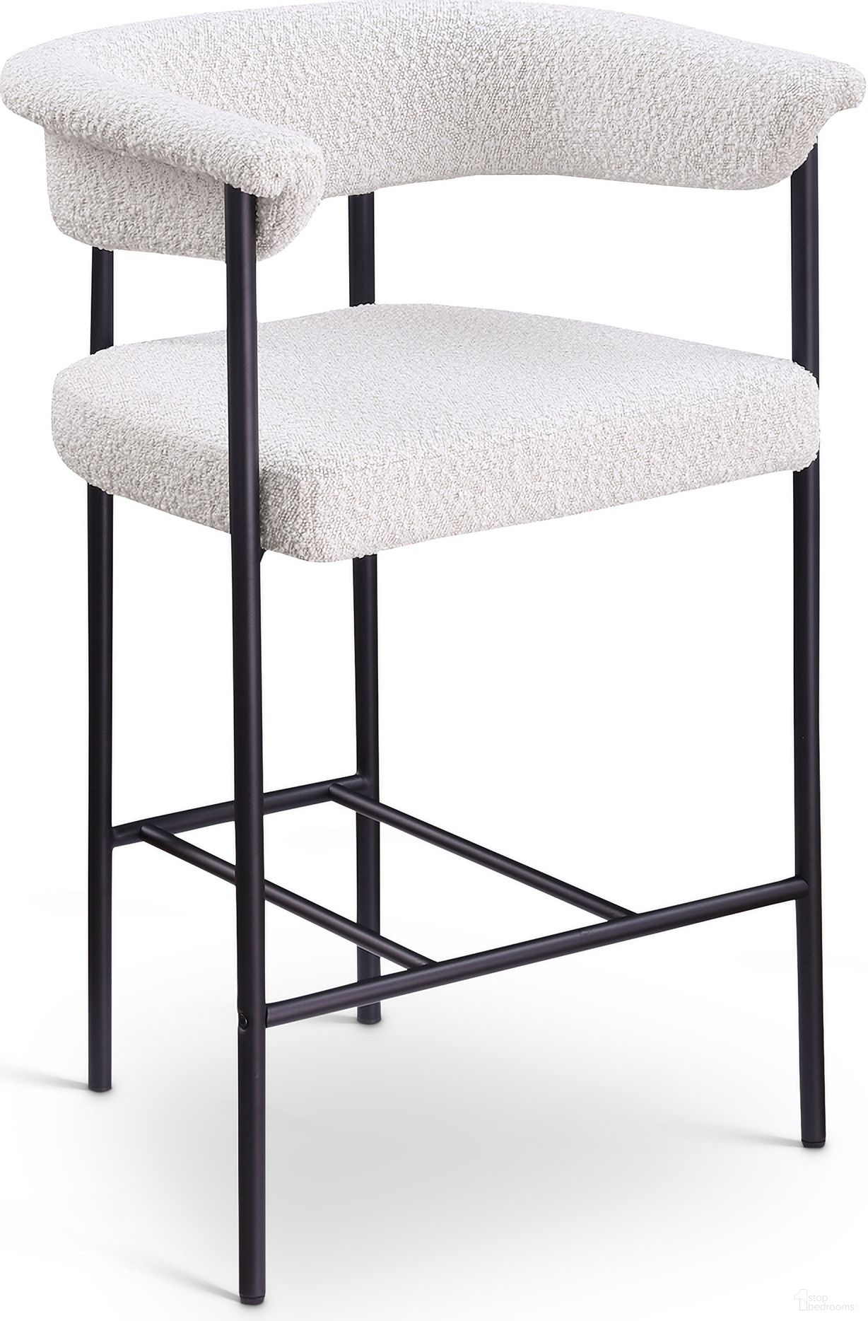 The appearance of Malin Boucle Fabric Counter Stool Set of 2 In Cream designed by Meridian in the modern / contemporary interior design. This cream boucle piece of furniture  was selected by 1StopBedrooms from Malin Collection to add a touch of cosiness and style into your home. Sku: 412Cream-C. Material: Boucle Fabric.
