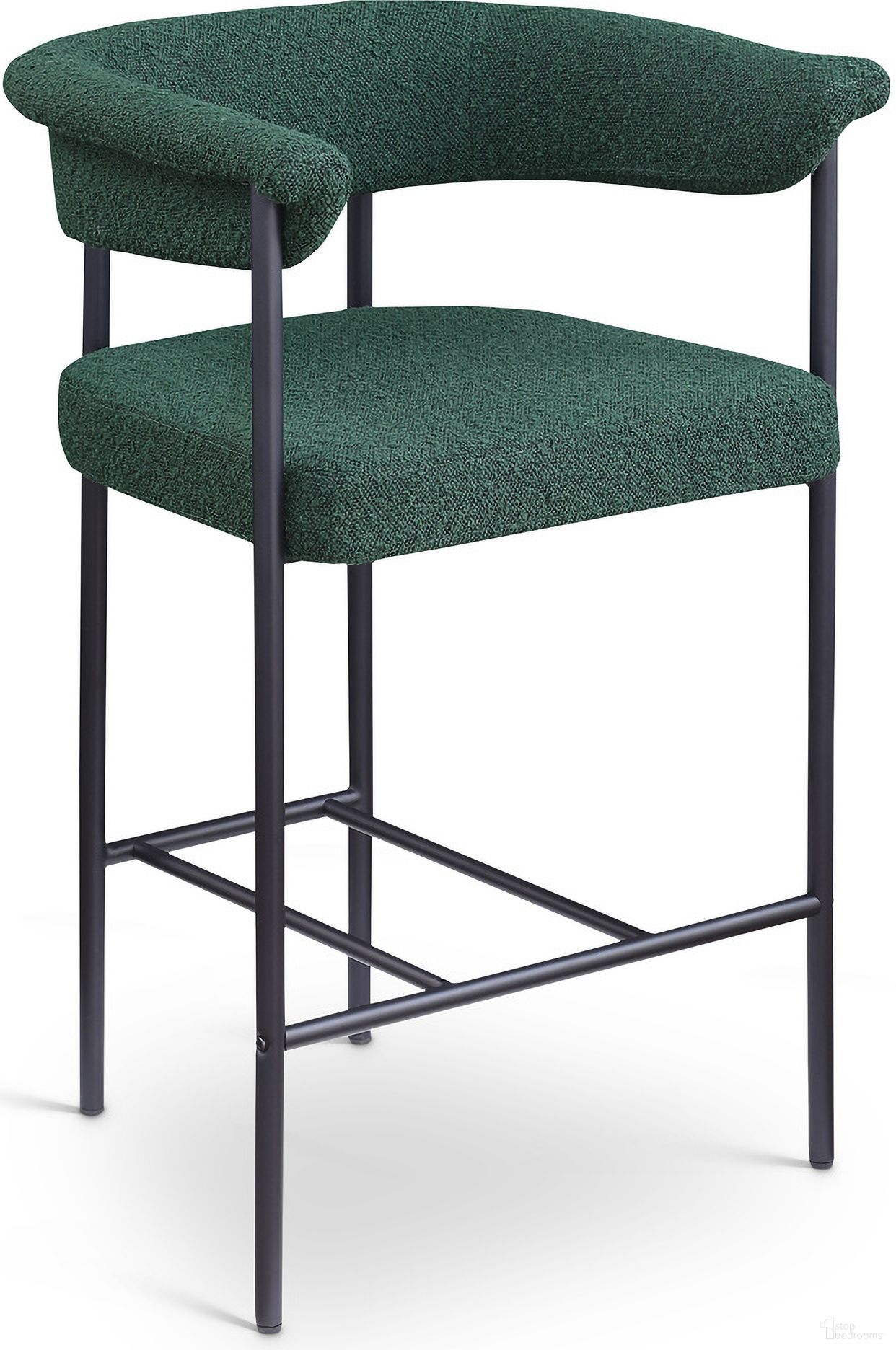 The appearance of Malin Boucle Fabric Counter Stool Set of 2 In Green designed by Meridian in the modern / contemporary interior design. This green piece of furniture  was selected by 1StopBedrooms from Malin Collection to add a touch of cosiness and style into your home. Sku: 412Green-C. Material: Boucle Fabric.