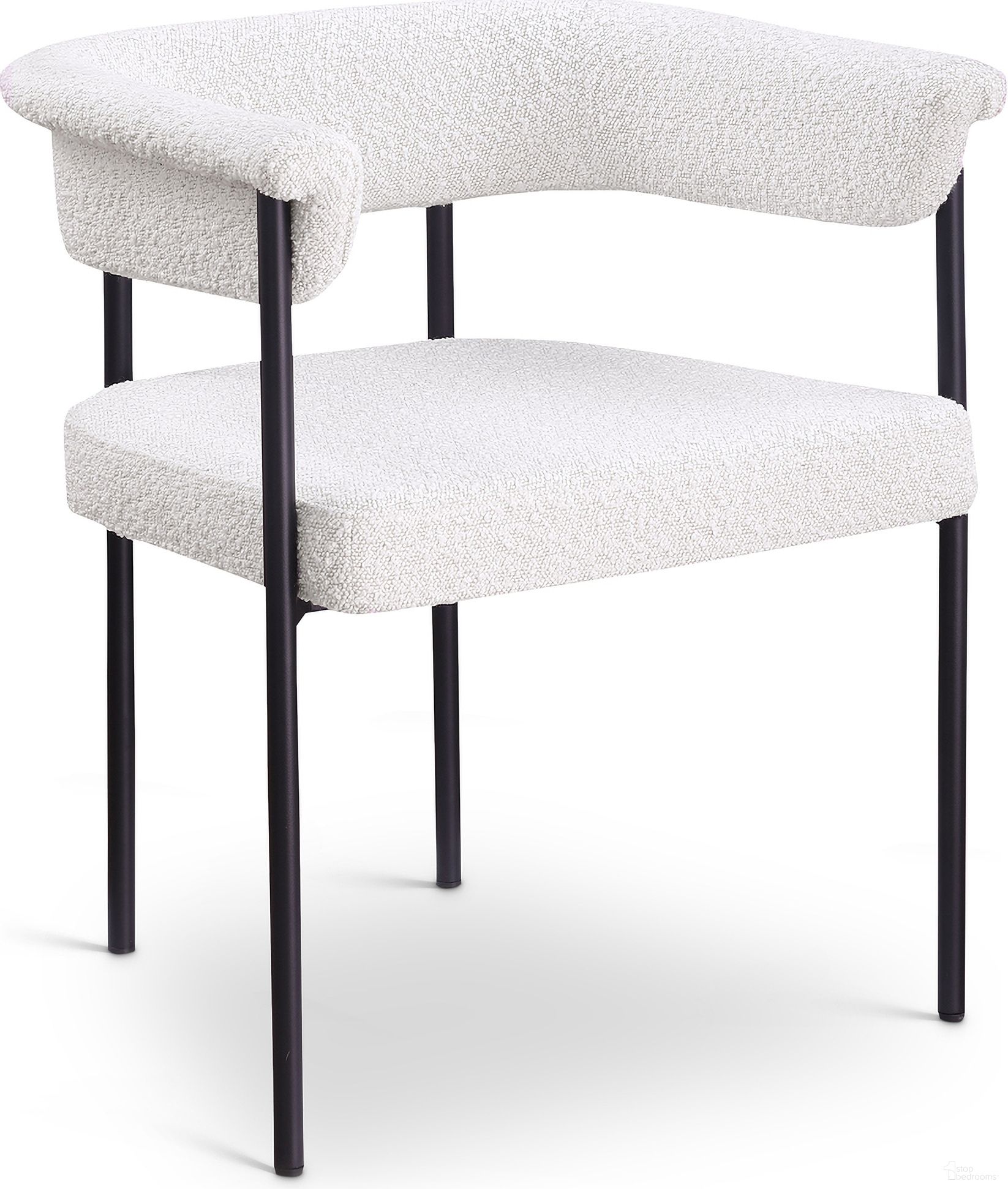 The appearance of Malin Boucle Fabric Dining Chair Set of 2 In Cream designed by Meridian in the modern / contemporary interior design. This cream boucle piece of furniture was selected by 1StopBedrooms from Malin Collection to add a touch of cosiness and style into your home. Sku: 410Cream-C. Chair Type: Arm Chair. Material: Boucle Fabric.