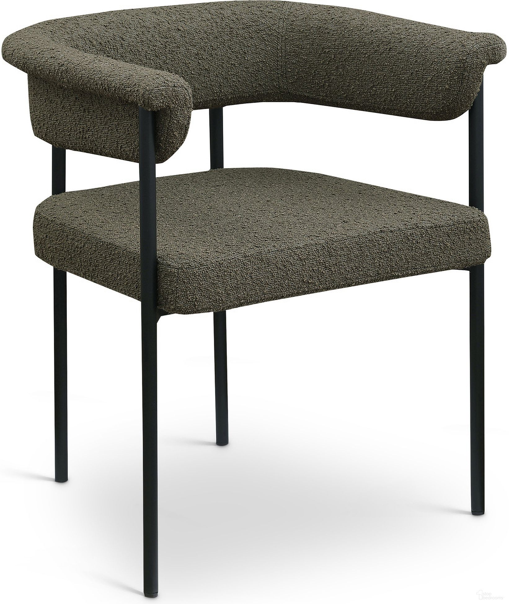 The appearance of Malin Boucle Fabric Dining Chair Set of 2 In Olive designed by Meridian in the modern / contemporary interior design. This olive piece of furniture  was selected by 1StopBedrooms from Malin Collection to add a touch of cosiness and style into your home. Sku: 410Olive-C. Chair Type: Arm Chair. Material: Boucle Fabric.