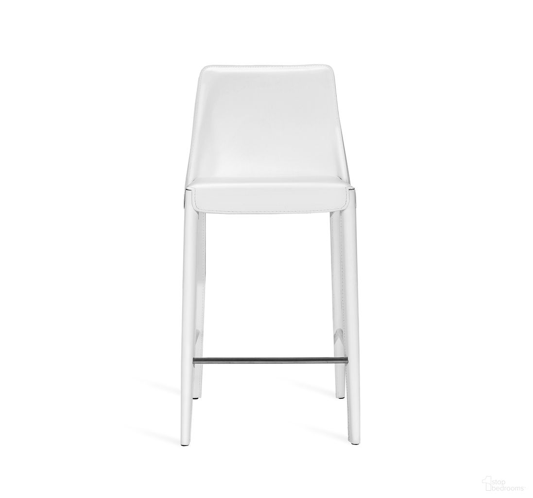 The appearance of Malin Counter Stool In White designed by Interlude Home in the modern / contemporary interior design. This white piece of furniture was selected by 1StopBedrooms from Malin Collection to add a touch of cosiness and style into your home. Sku: 149162. Material: Leather.