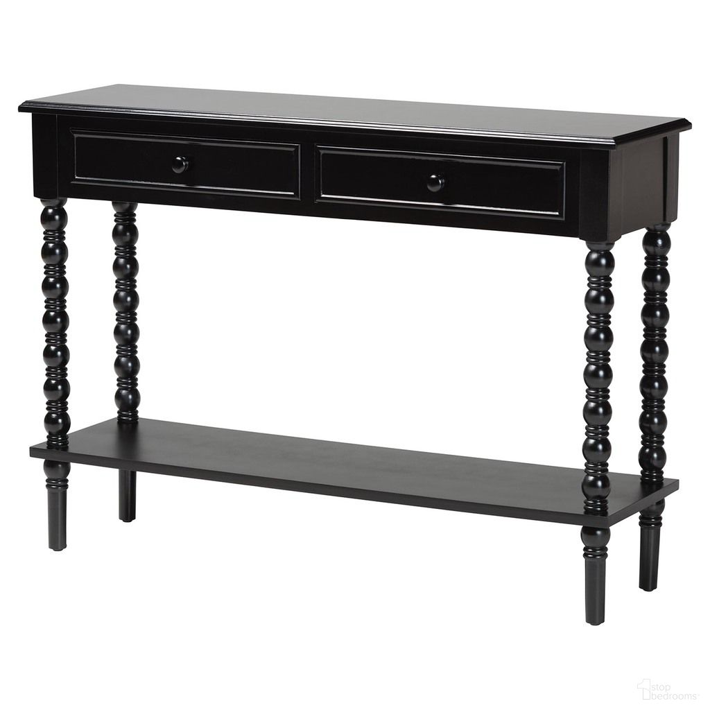 The appearance of Malinda Wood 2-Drawer Console Table with Spindle Legs In Black designed by Baxton Studio in the modern / contemporary interior design. This black piece of furniture was selected by 1StopBedrooms from Malinda Collection to add a touch of cosiness and style into your home. Sku: JY24A178-Black/Wooden-Console Table. Material: MDF.