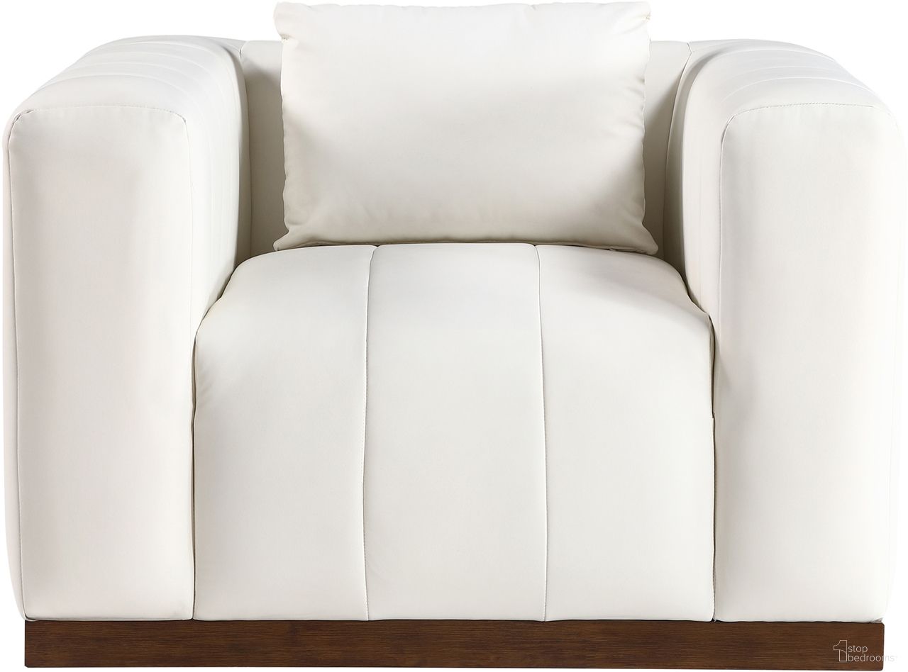 The appearance of Mallina Vegan Leather Chair In Cream and Dark Brown Walnut designed by Meridian in the modern / contemporary interior design. This cream and dark brown walnut piece of furniture was selected by 1StopBedrooms from Mallina Collection to add a touch of cosiness and style into your home. Sku: 44098Cream-C. Material: Vegan Leather.