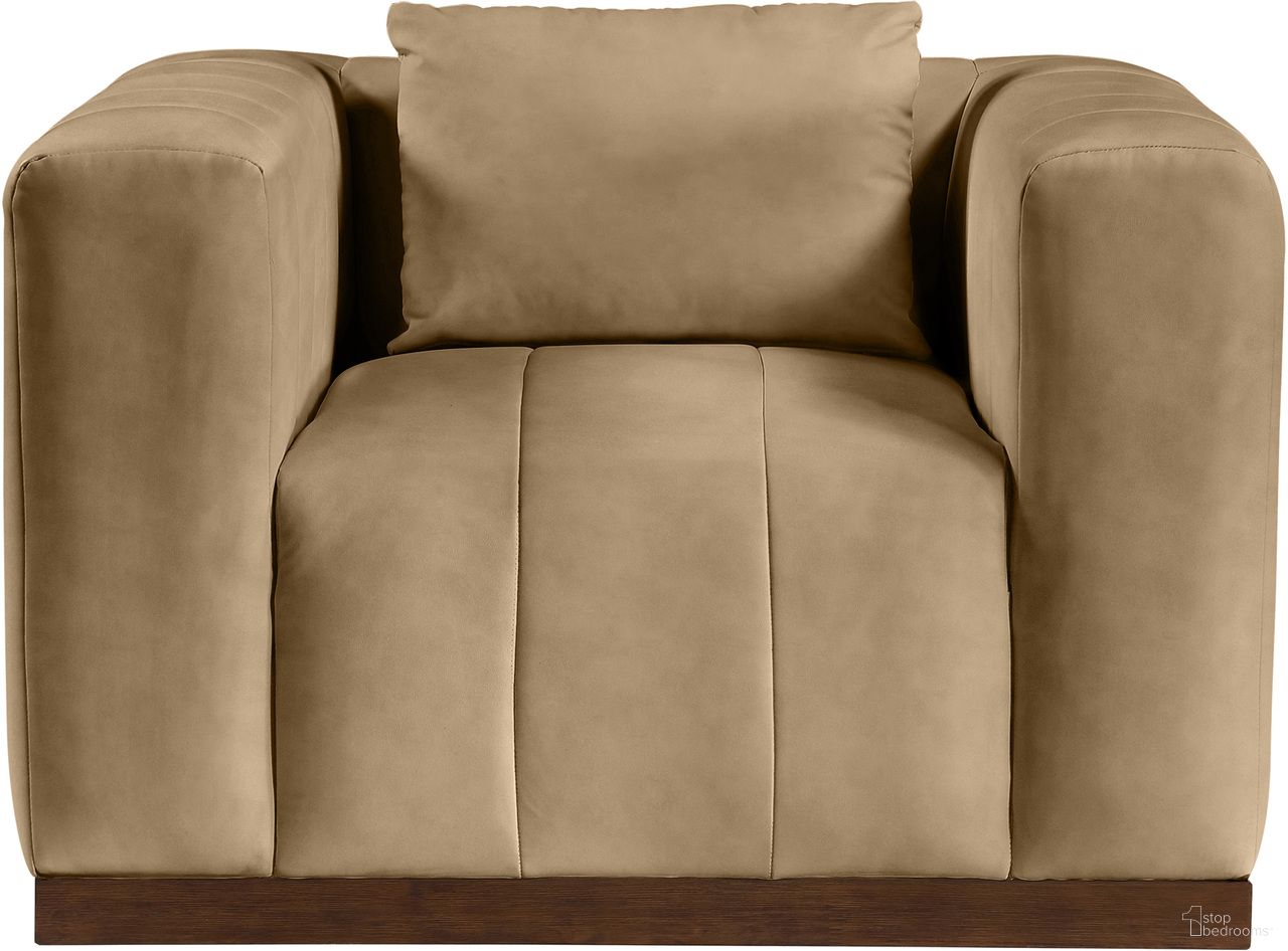 Mallina Vegan Leather Chair In Tan and Dark Brown Walnut