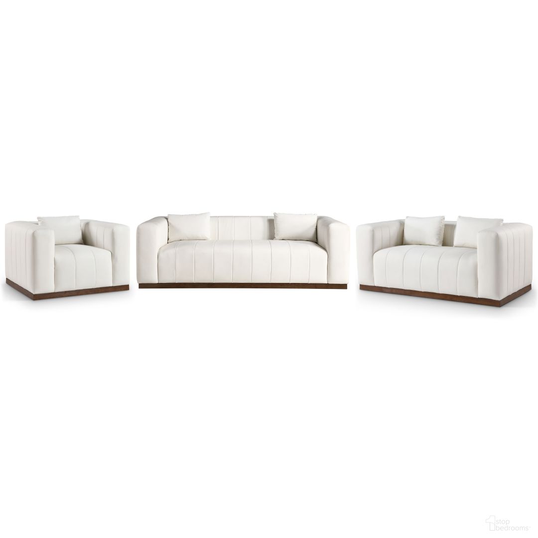 The appearance of Mallina Vegan Leather Living Room Set In Cream and Dark Brown Walnut designed by Meridian in the modern / contemporary interior design. This cream and dark brown walnut piece of furniture was selected by 1StopBedrooms from Mallina Collection to add a touch of cosiness and style into your home. Sku: 44098Cream-S;44098Cream-L. Material: Vegan Leather.