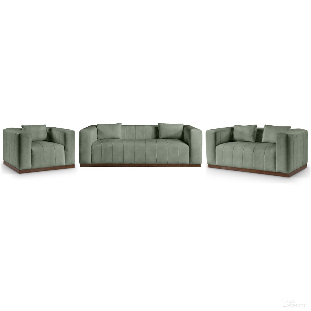 The appearance of Mallina Vegan Leather Living Room Set In Green and Dark Brown Walnut designed by Meridian in the modern / contemporary interior design. This green and dark brown walnut piece of furniture  was selected by 1StopBedrooms from Mallina Collection to add a touch of cosiness and style into your home. Sku: 44098Green-S;44098Green-L. Material: Vegan Leather.
