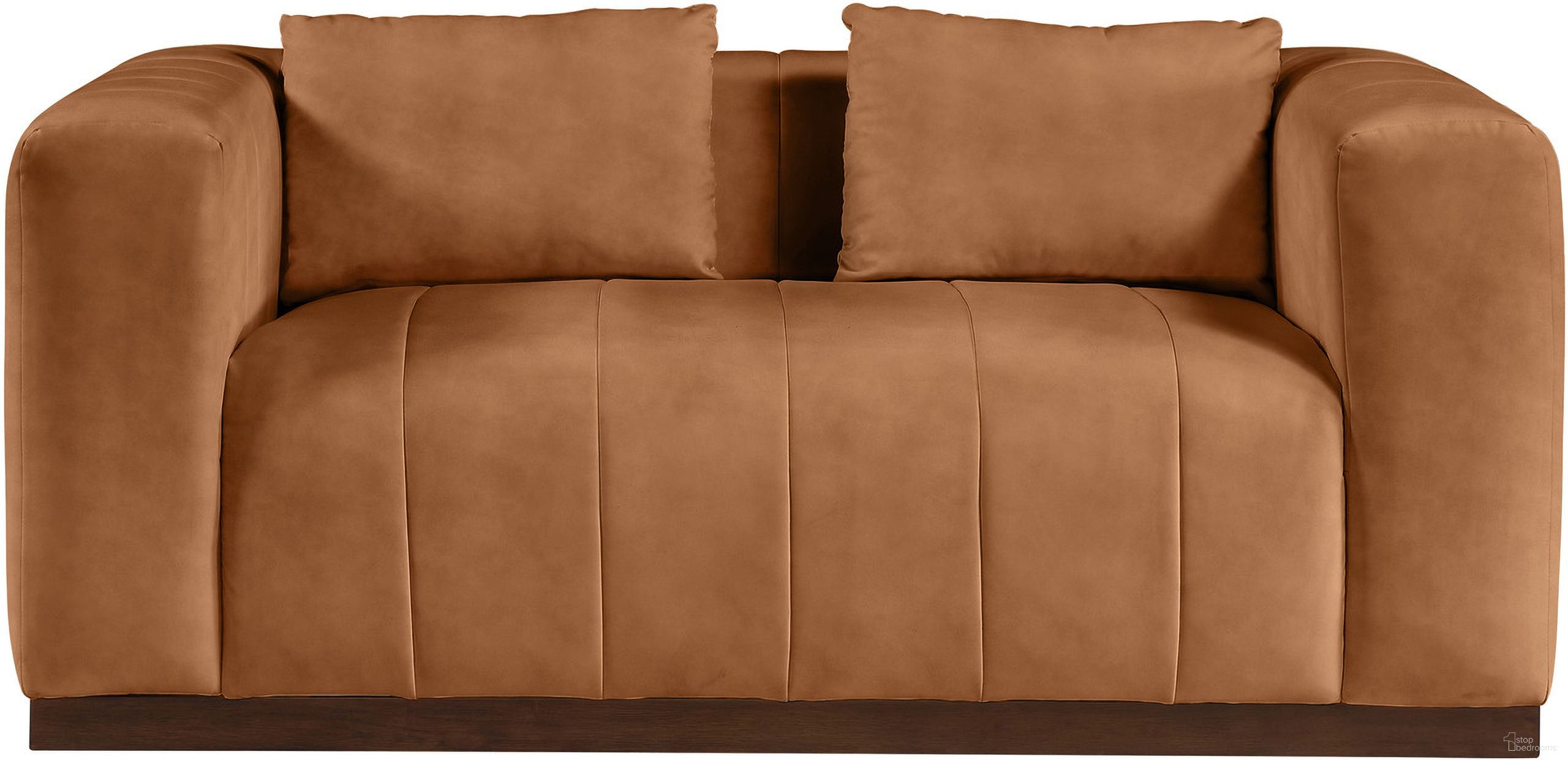 The appearance of Mallina Vegan Leather Loveseat In Walnut and Dark Brown designed by Meridian in the modern / contemporary interior design. This walnut and dark brown piece of furniture was selected by 1StopBedrooms from Mallina Collection to add a touch of cosiness and style into your home. Sku: 44098Cognac-L. Material: Vegan Leather.