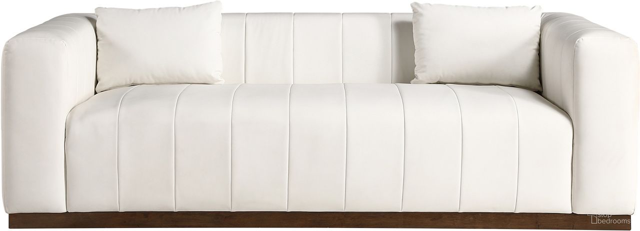 Mallina Vegan Leather Sofa In Cream and Dark Brown Walnut