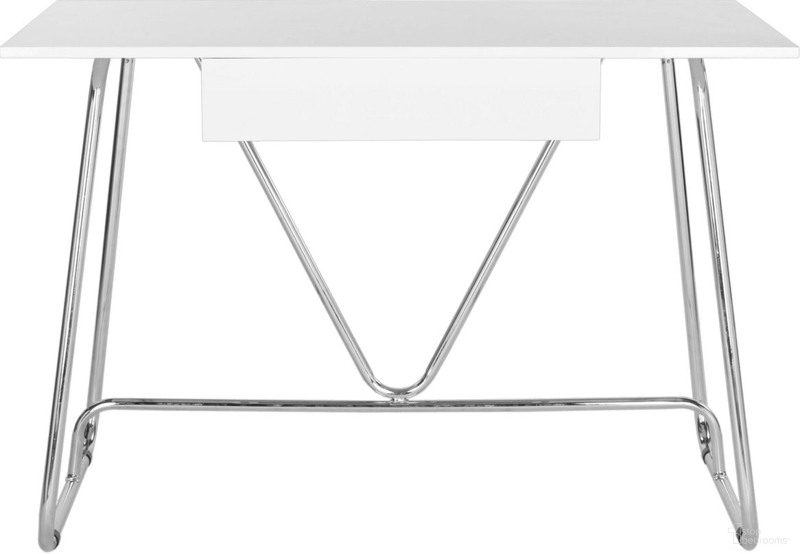 The appearance of Malloy White and Chrome Desk designed by Safavieh in the modern / contemporary interior design. This white and chrome piece of furniture  was selected by 1StopBedrooms from Safavieh FOX Collection to add a touch of cosiness and style into your home. Sku: FOX2212A. Material: Iron.