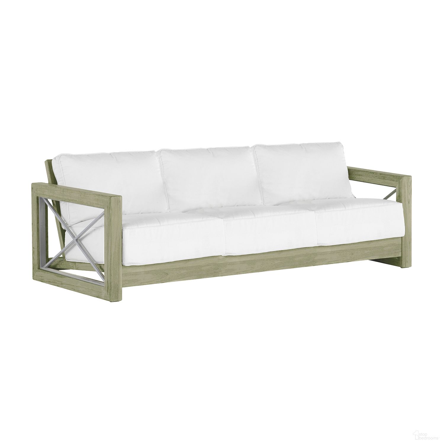 The appearance of Malta Teak Sofa In Avila Navy designed by Summer Classics in the transitional interior design. This avila navy piece of furniture  was selected by 1StopBedrooms from Malta Collection to add a touch of cosiness and style into your home. Sku: 293534+C2284947N. Material: Stainless Steel.