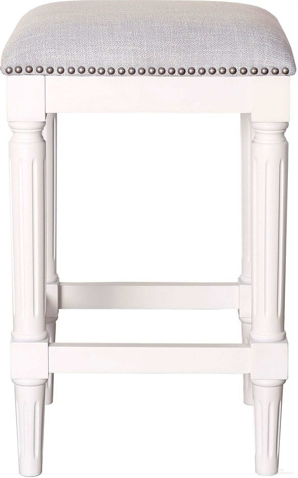 The appearance of Manchester 27 Inch Square Faux Leather Counter Stool In White and Gray designed by New Ridge Home Goods in the country / farmhouse interior design. This white/gray piece of furniture was selected by 1StopBedrooms from Manchester Collection to add a touch of cosiness and style into your home. Sku: NR1108FU-012AW. Material: Foam.