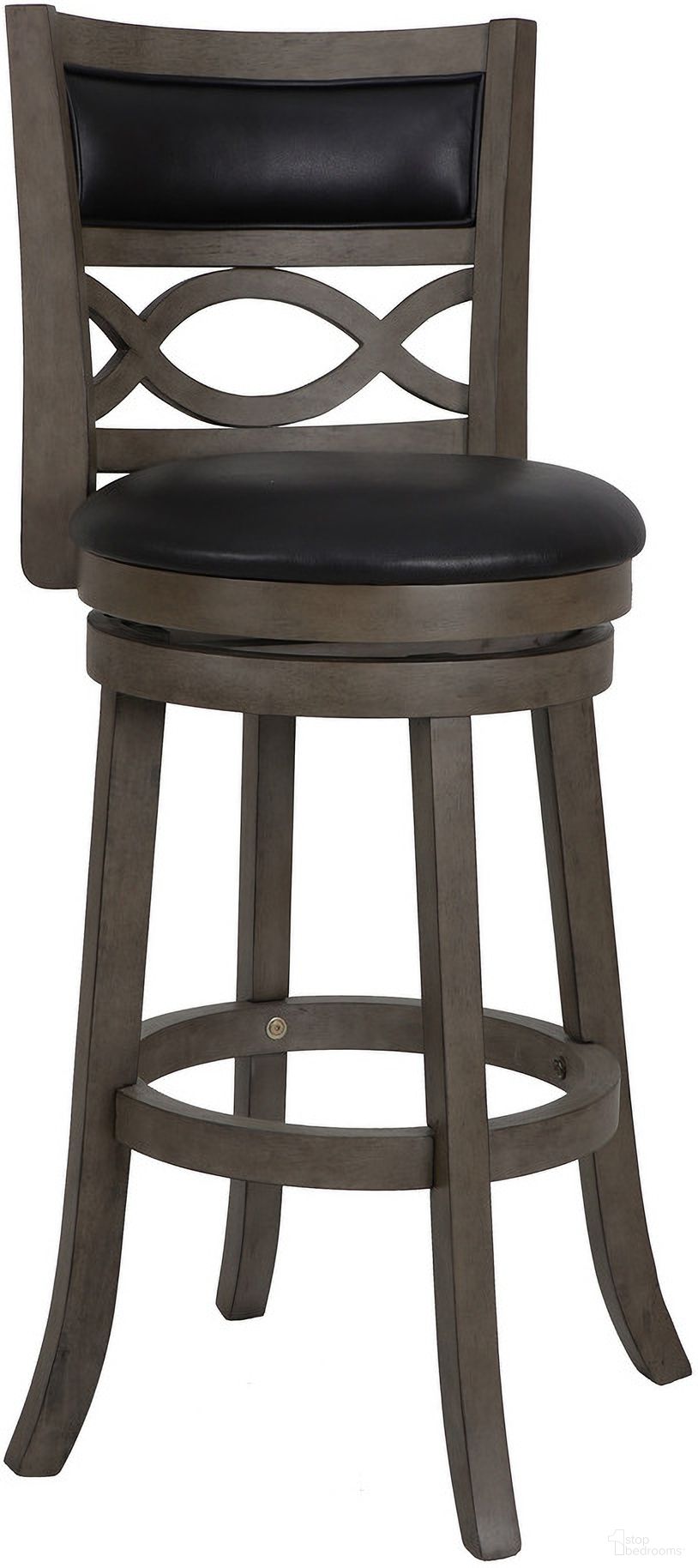 The appearance of Manchester 29 Inch Bar Stool with PU Cushions In Black and Gray designed by New Classic in the transitional interior design. This black piece of furniture was selected by 1StopBedrooms from Manchester Collection to add a touch of cosiness and style into your home. Sku: S1128-BS-PG. Material: Wood.